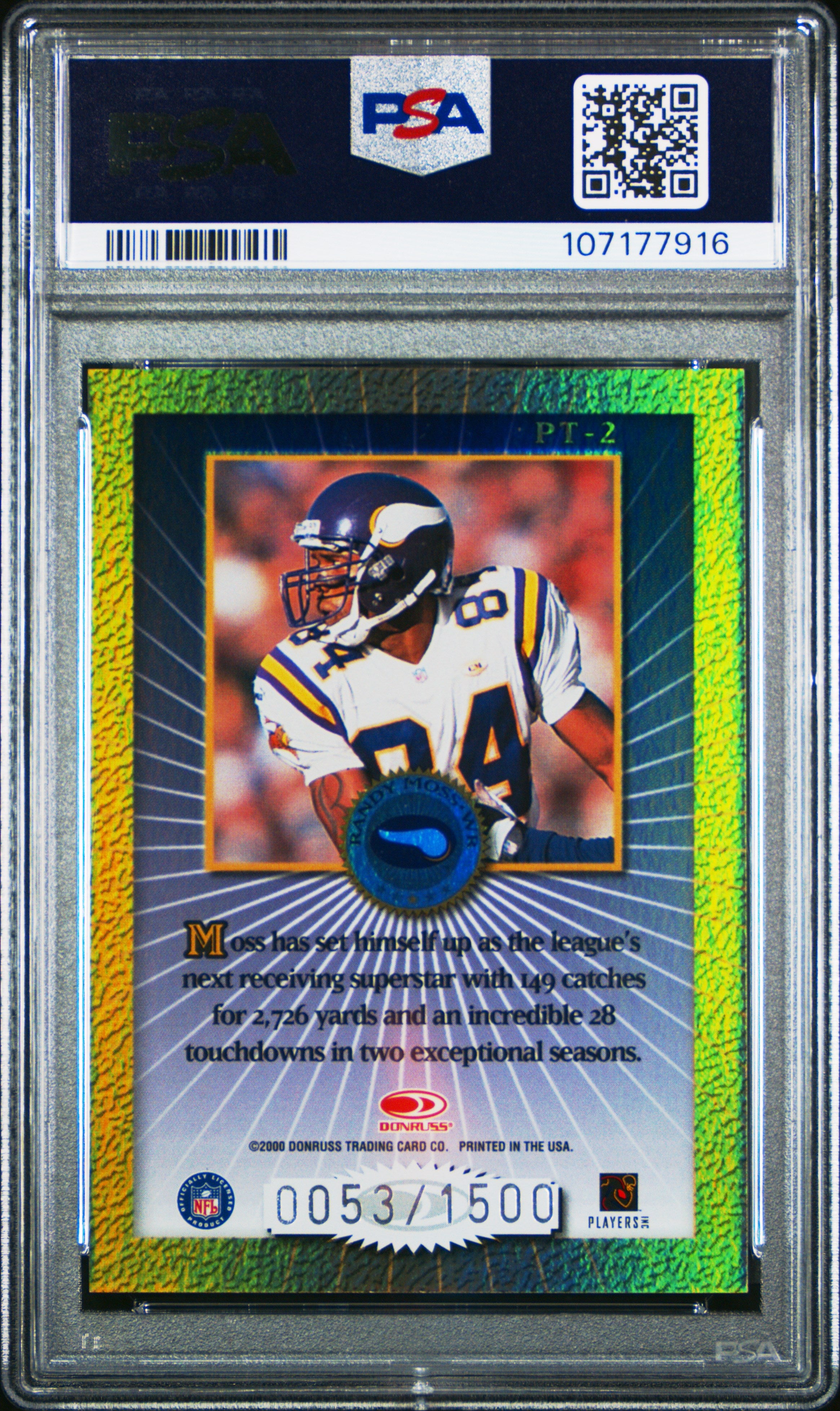 2000 Donruss Elite Passing The Torch Randy Moss #PT2 Autograph PSA 10