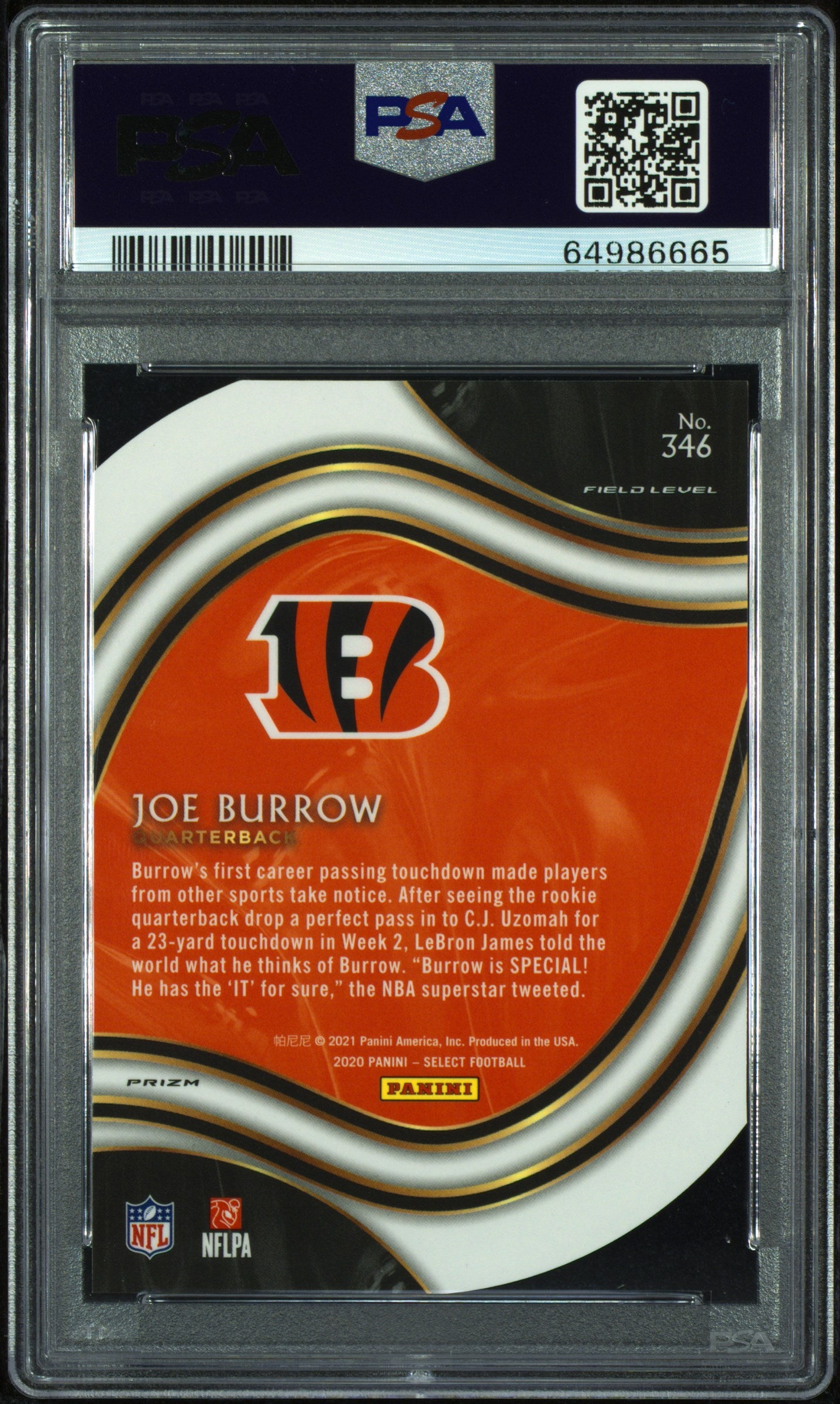 2020 Panini Select Joe Burrow #346 Die Cut Neon Green Prizm PSA 10