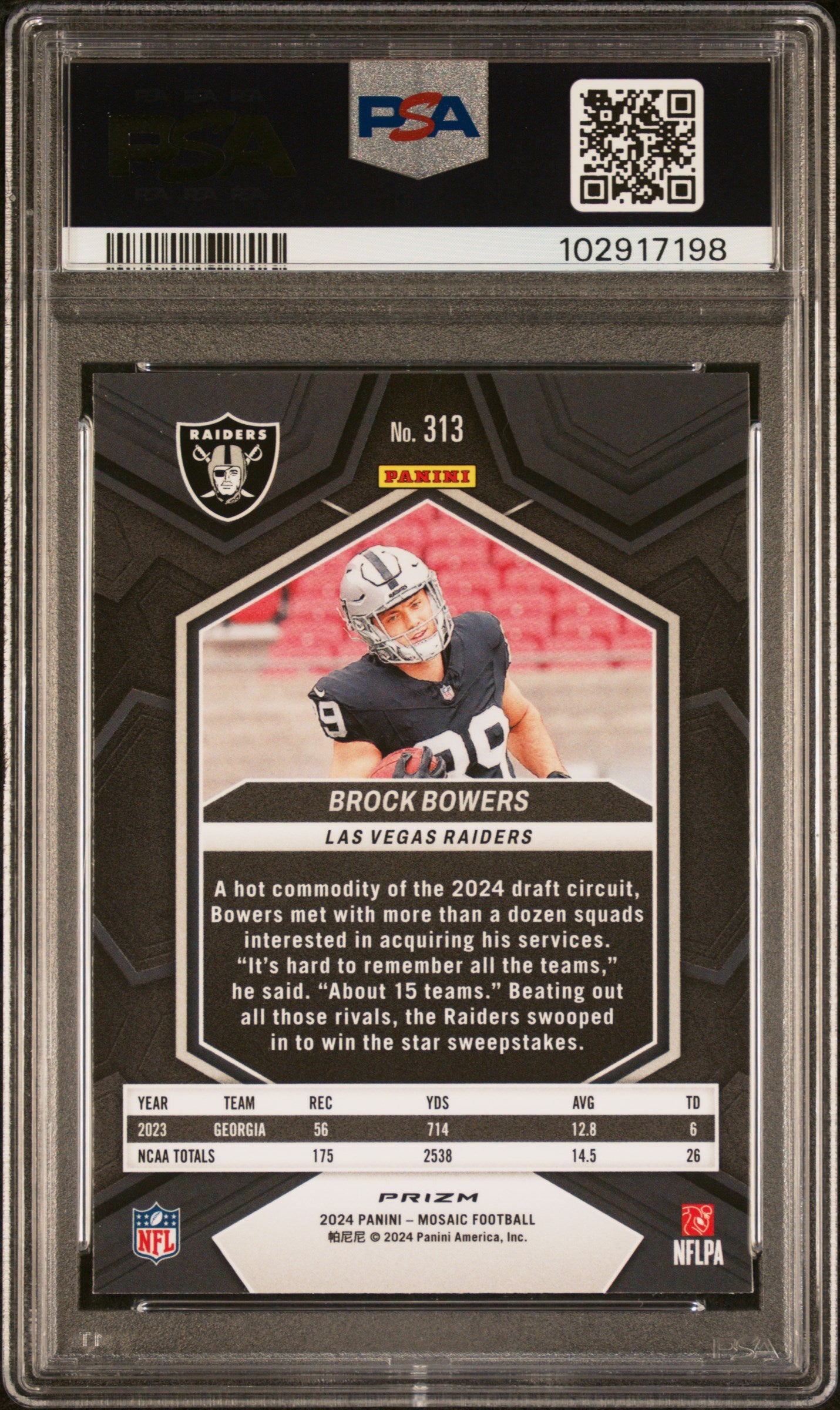 2024 Panini Mosaic Brock Bowers #313 Peacock Choice PSA 10