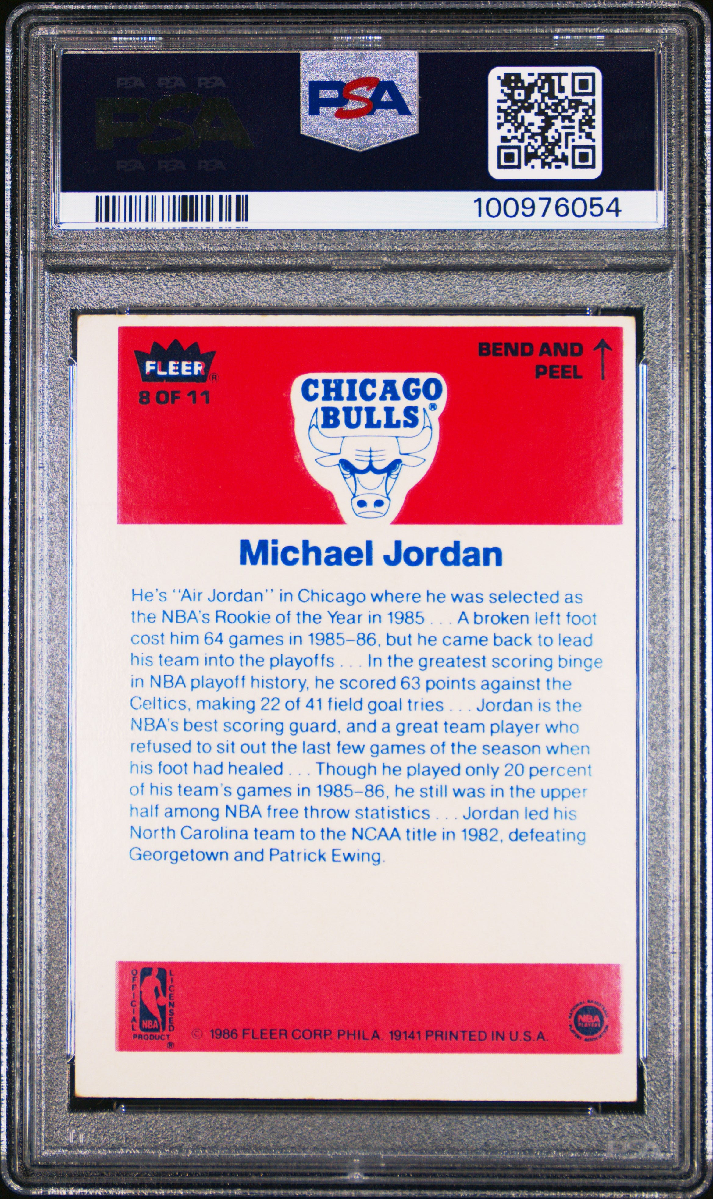 1986 Fleer Sticker Michael Jordan #8 PSA 5
