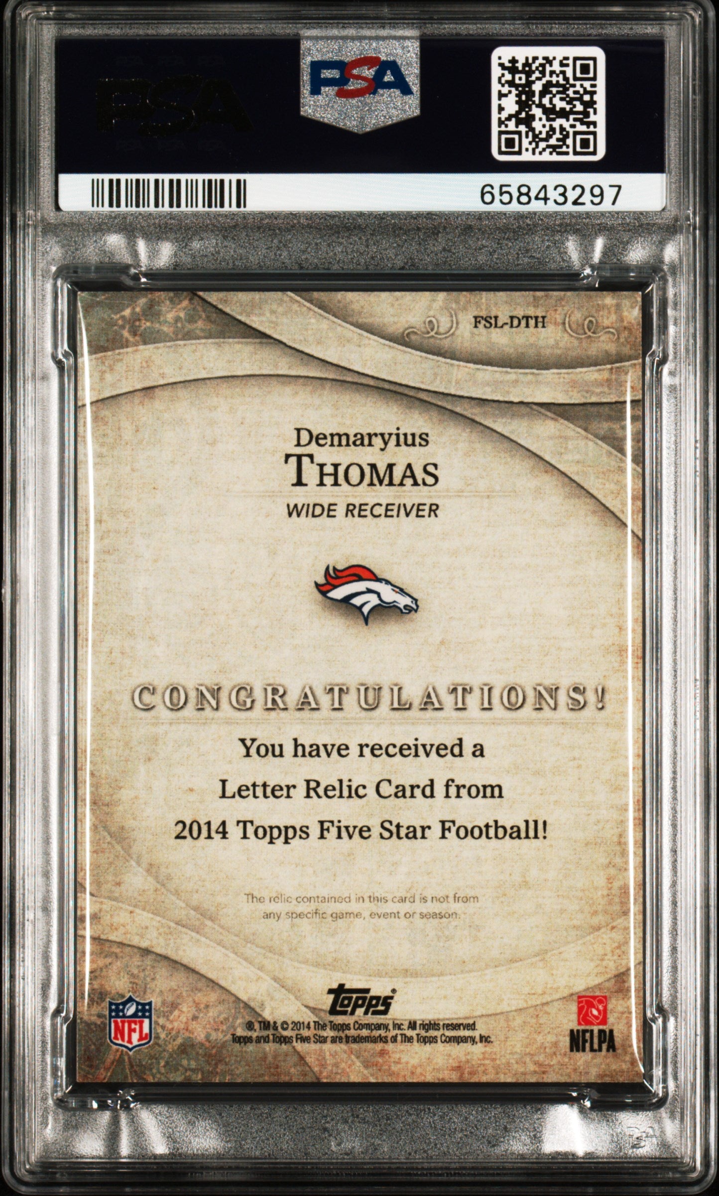 2014 Topps Five Star Letters Demaryius Thomas #DTH 1 1 PSA 9