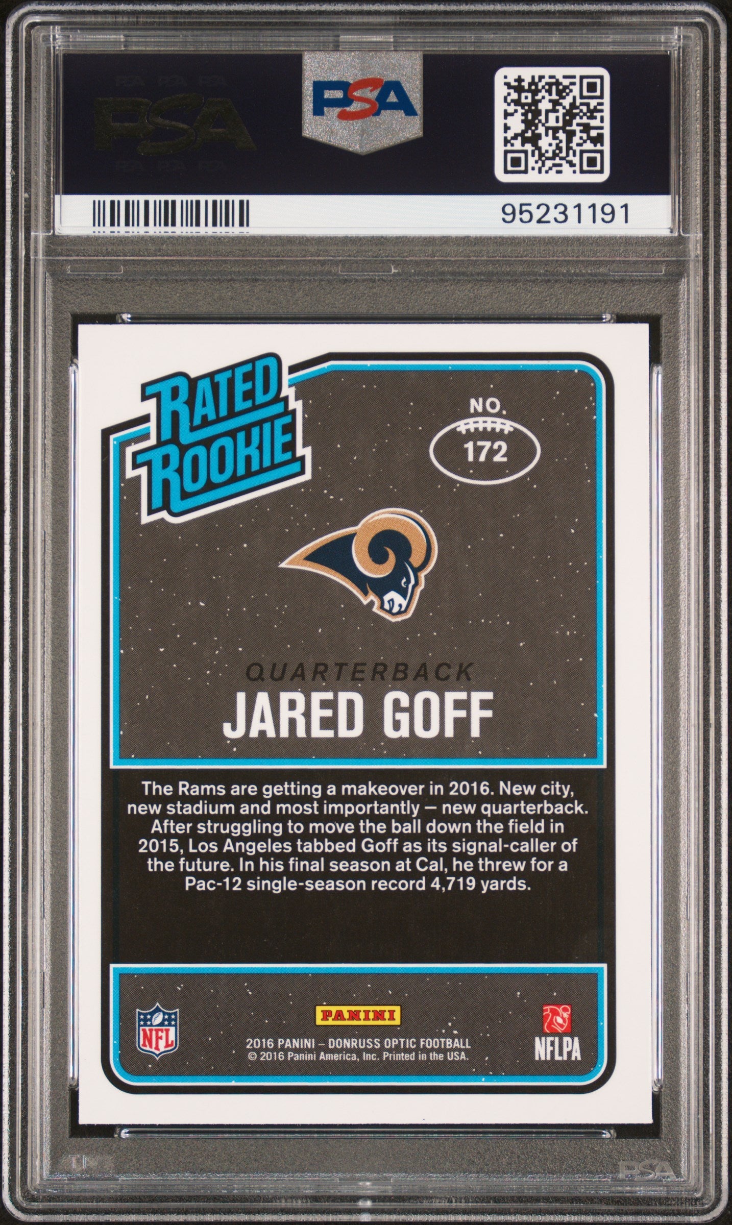 2016 Panini Donruss Optic Jared Goff #172 PSA 10