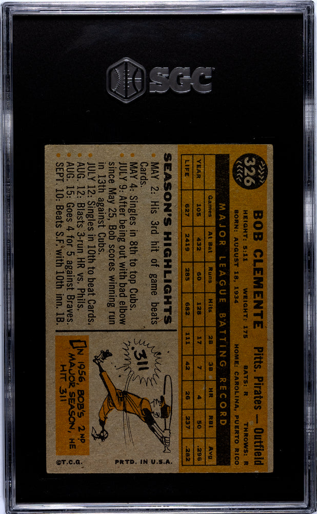 1960 Topps Bob Clemente #326 SGC 2.5