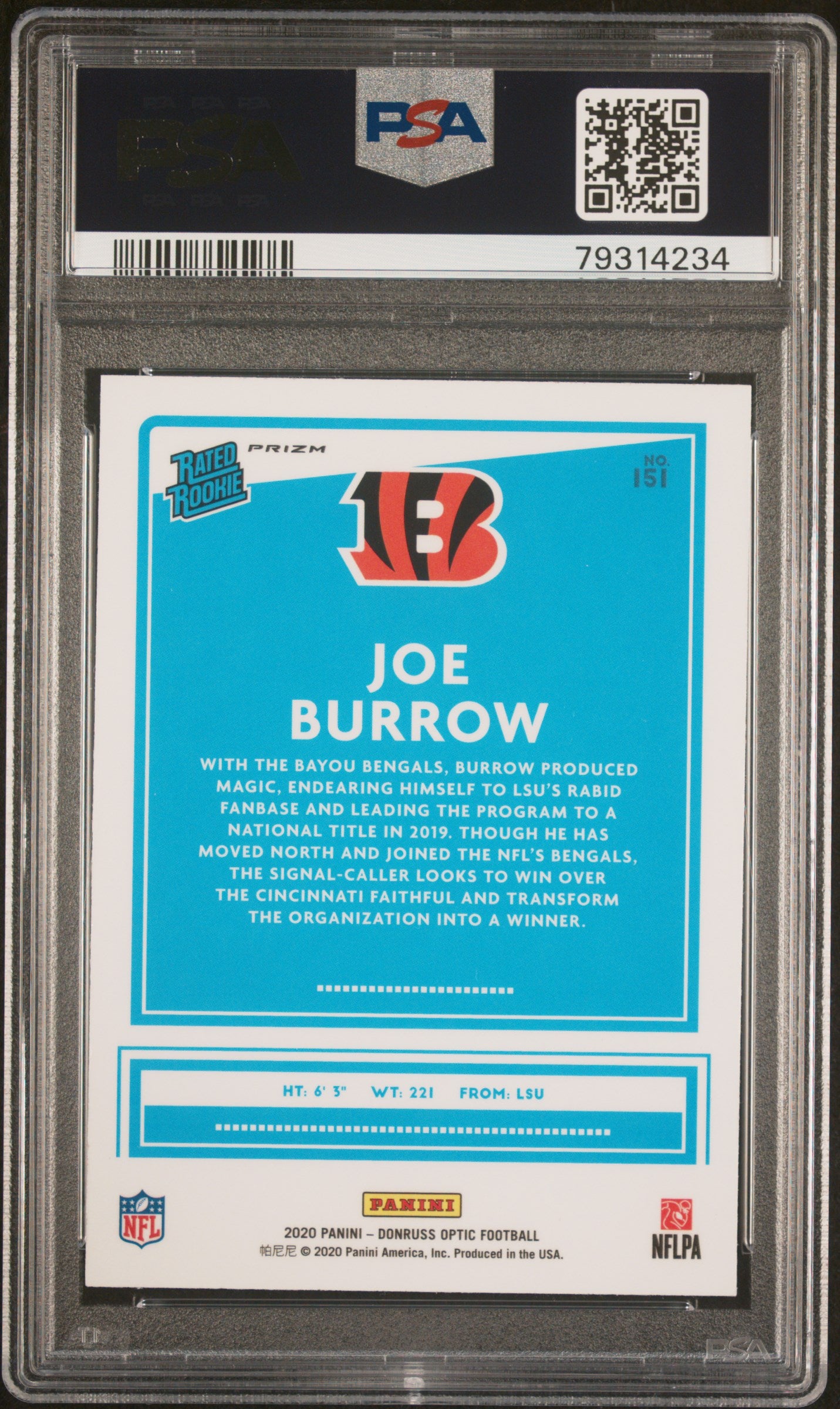 2020 Panini Donruss Optic Joe Burrow #151 Green Velocity PSA 10