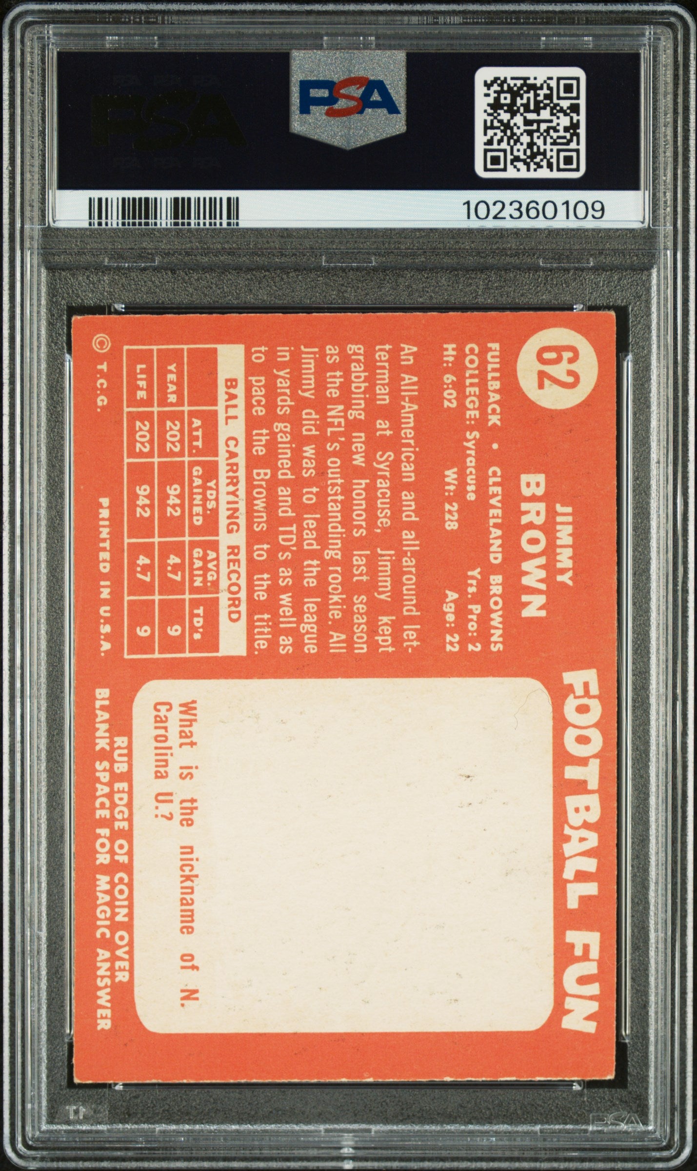 1958 Topps Jim Brown #62 PSA A