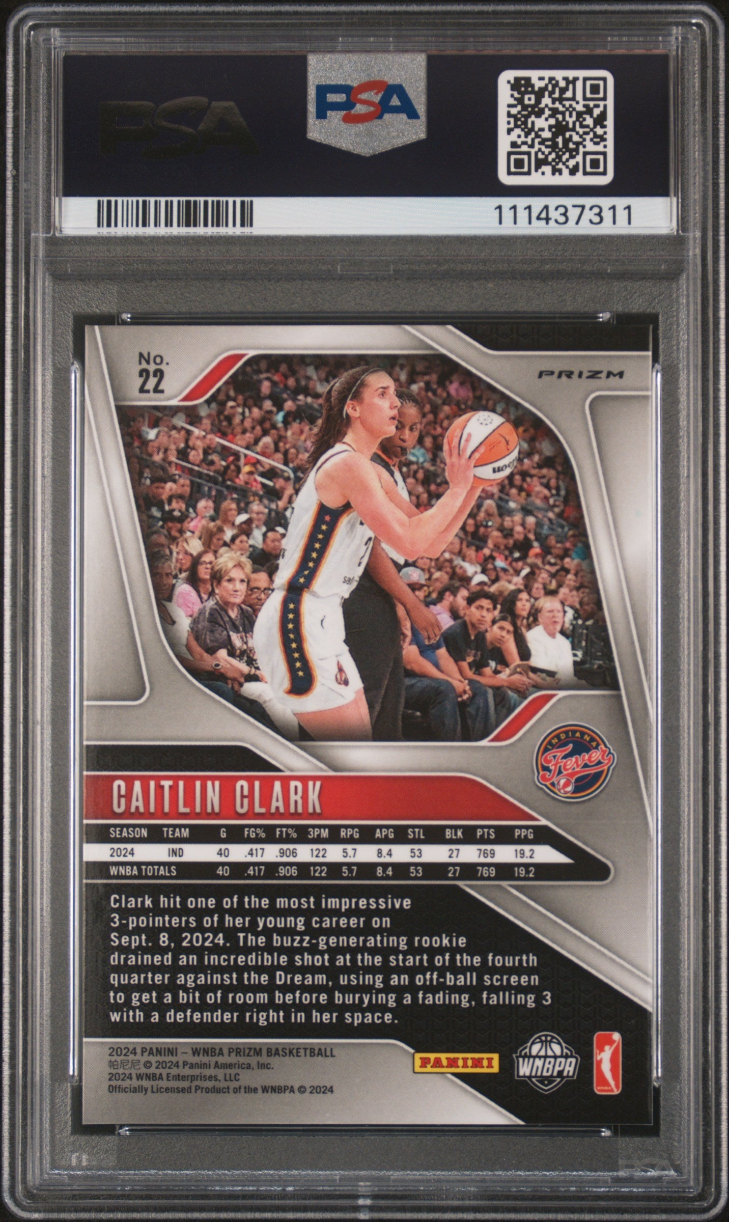 2024 Panini Prizm WNBA Caitlin Clark #22 Ice PSA 10
