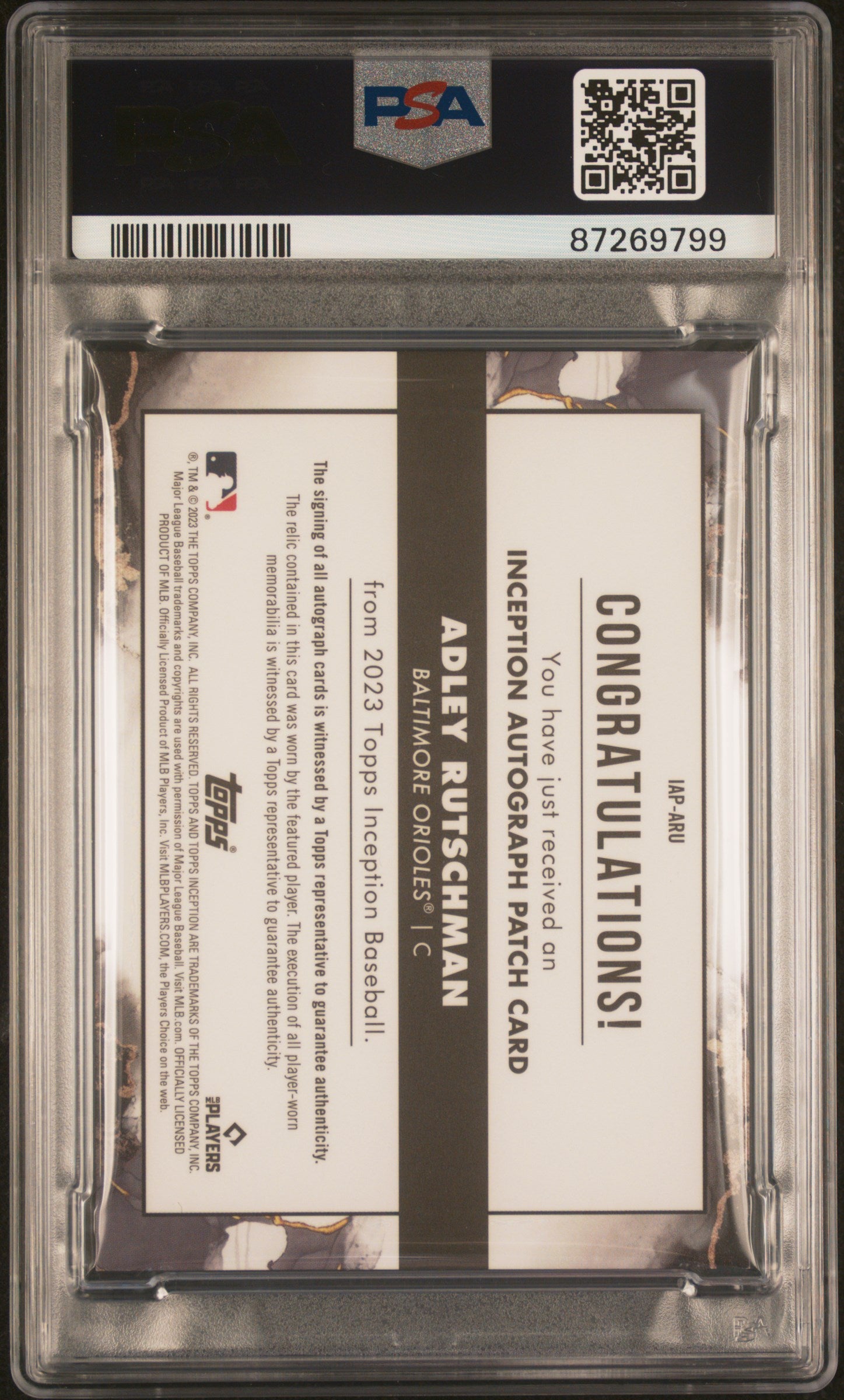 2023 Topps Inception Inception Autograph Patch Adley Rutschman #IAPARU PSA 9 Auto A