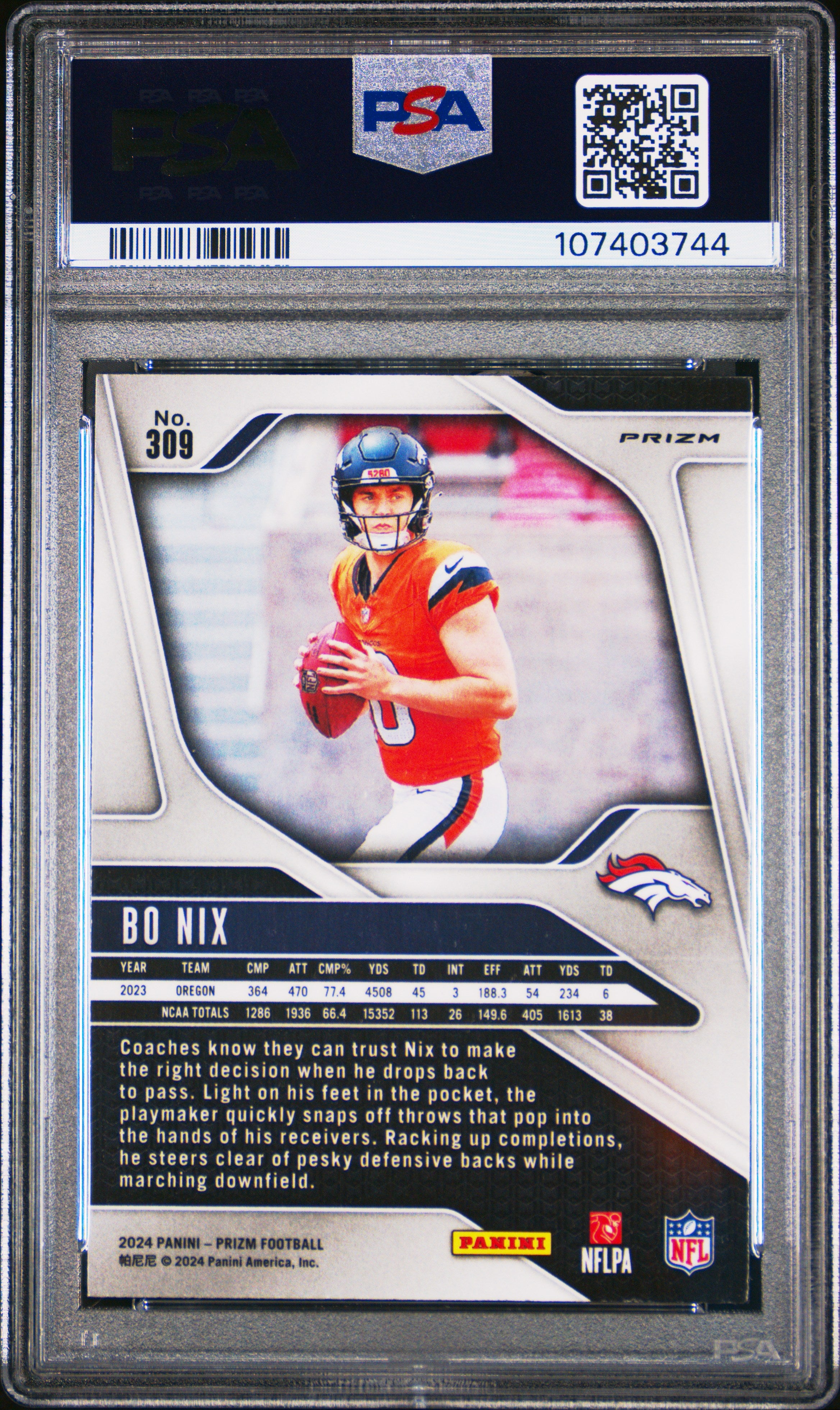 2024 Panini Prizm Bo Nix #309 Disco PSA 9