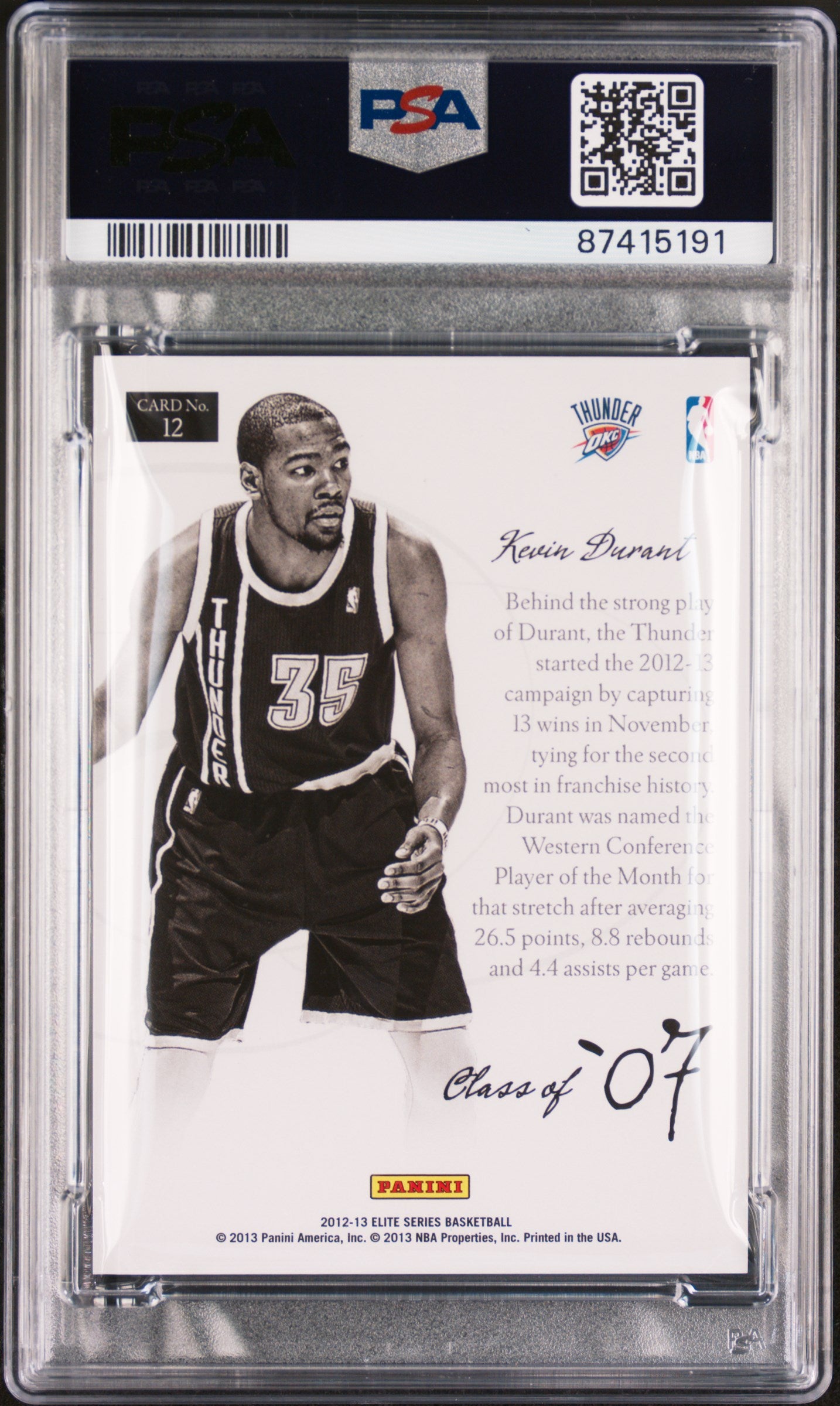 2012 Panini Elite Series Class Masters Kevin Durant #12 PSA 10