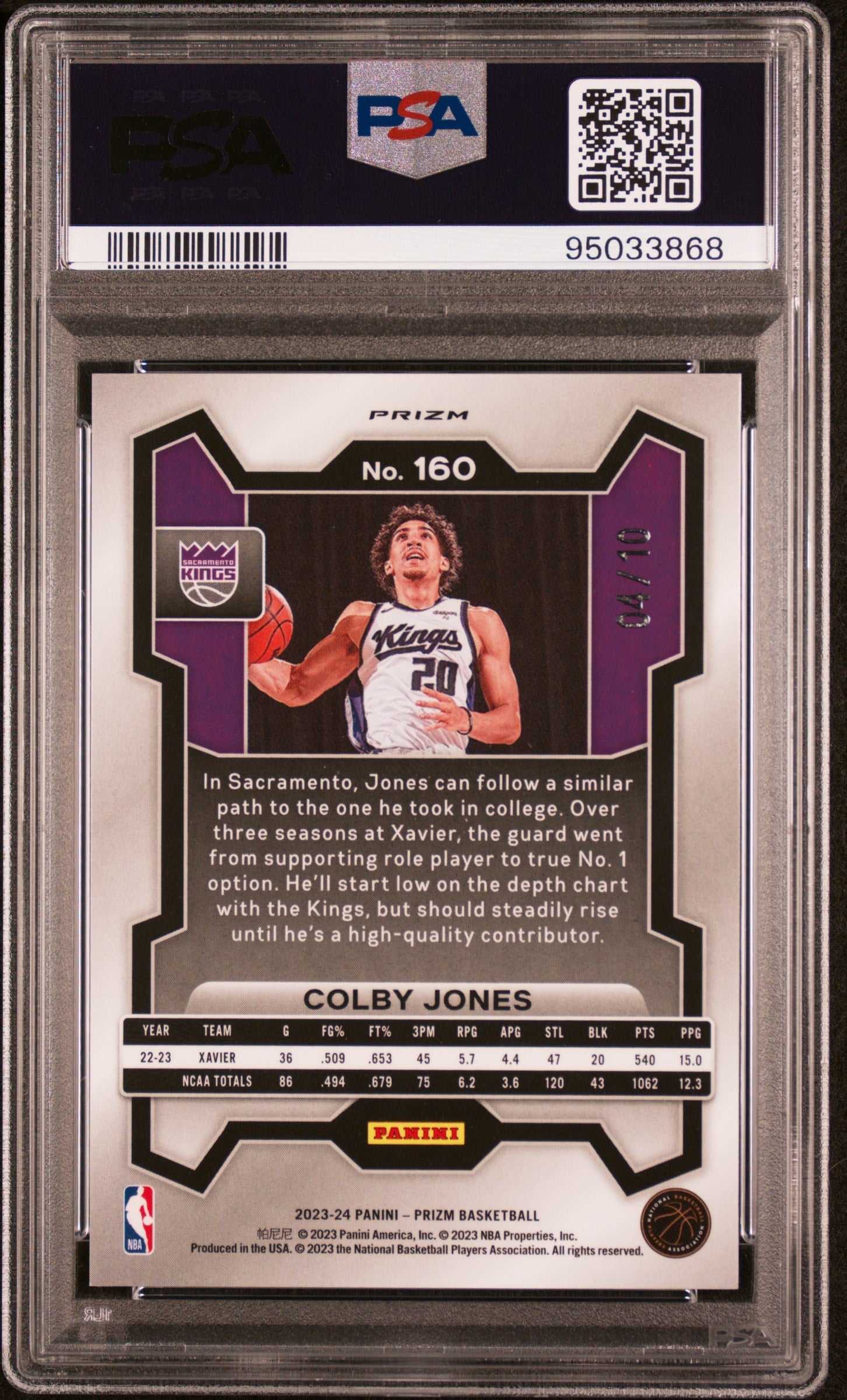 2023 Panini Prizm Colby Jones #160 Gold Prizm PSA 8
