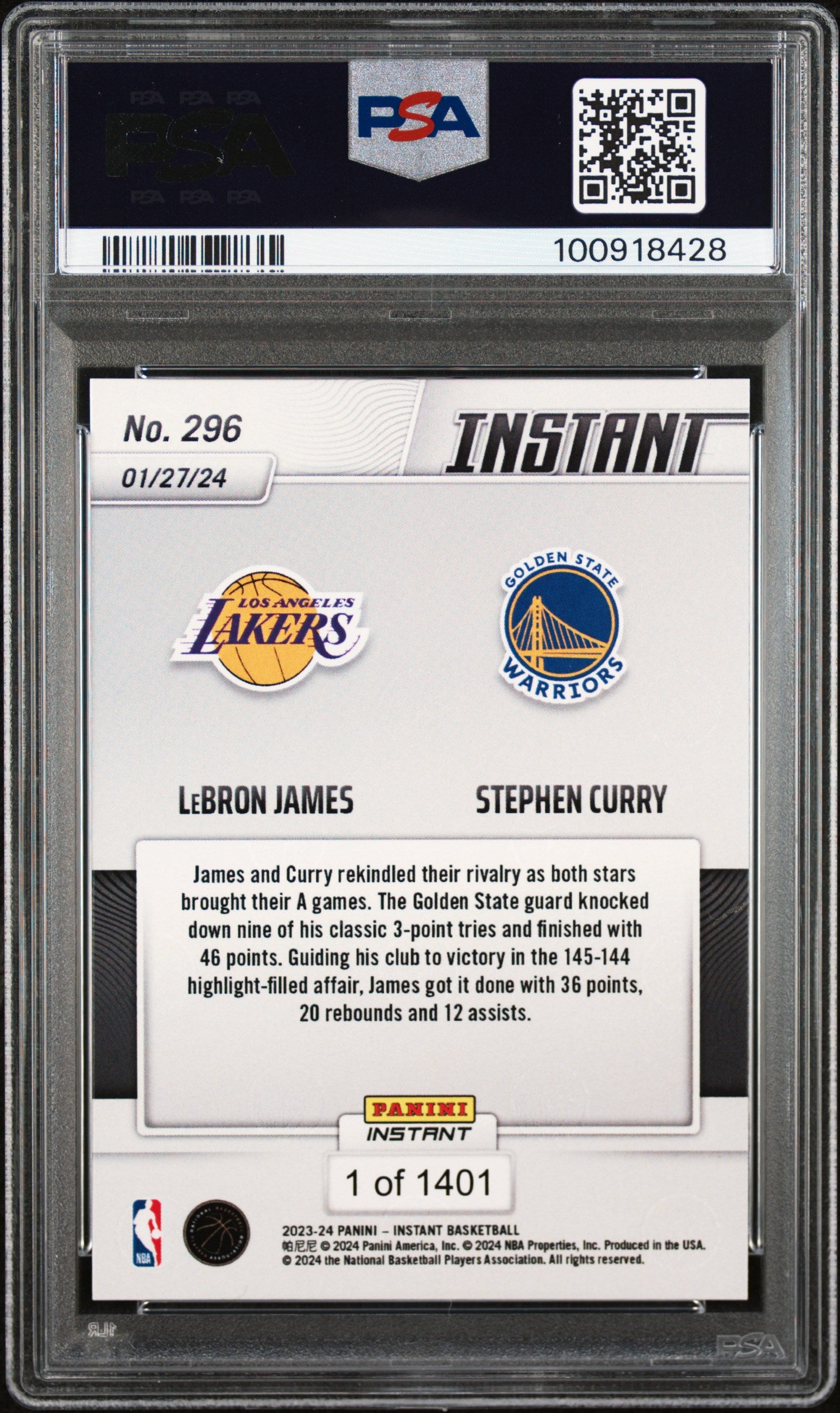 2023 Panini Instant S. Curry L. James #296 PSA 10