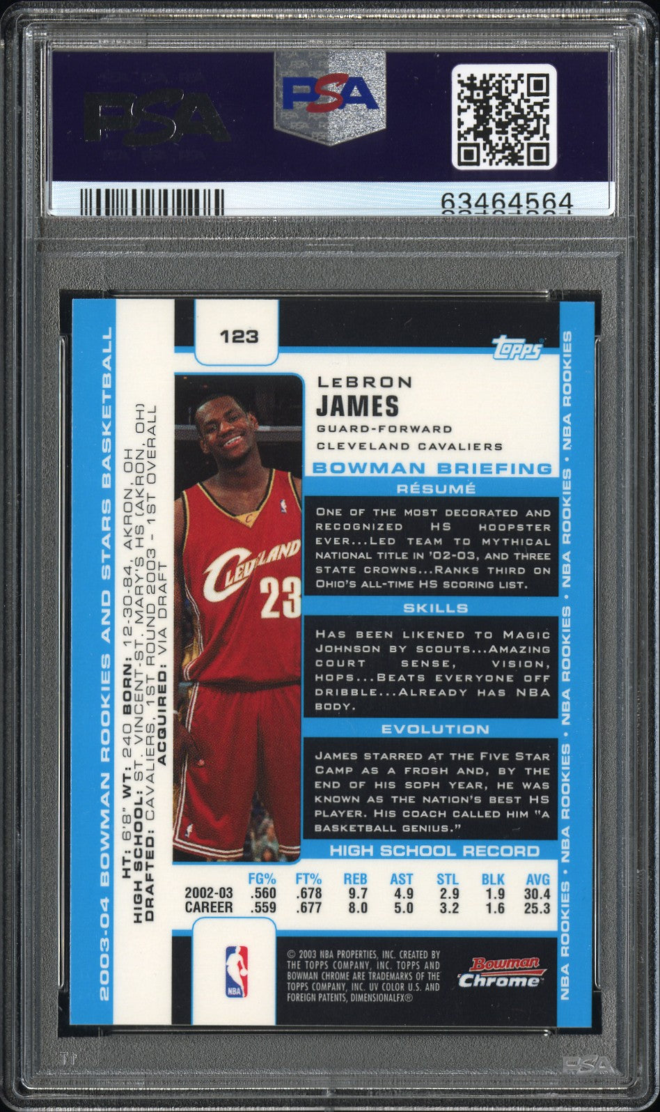 2003 Bowman Rookies & Stars LeBron James #123 Chrome PSA 8