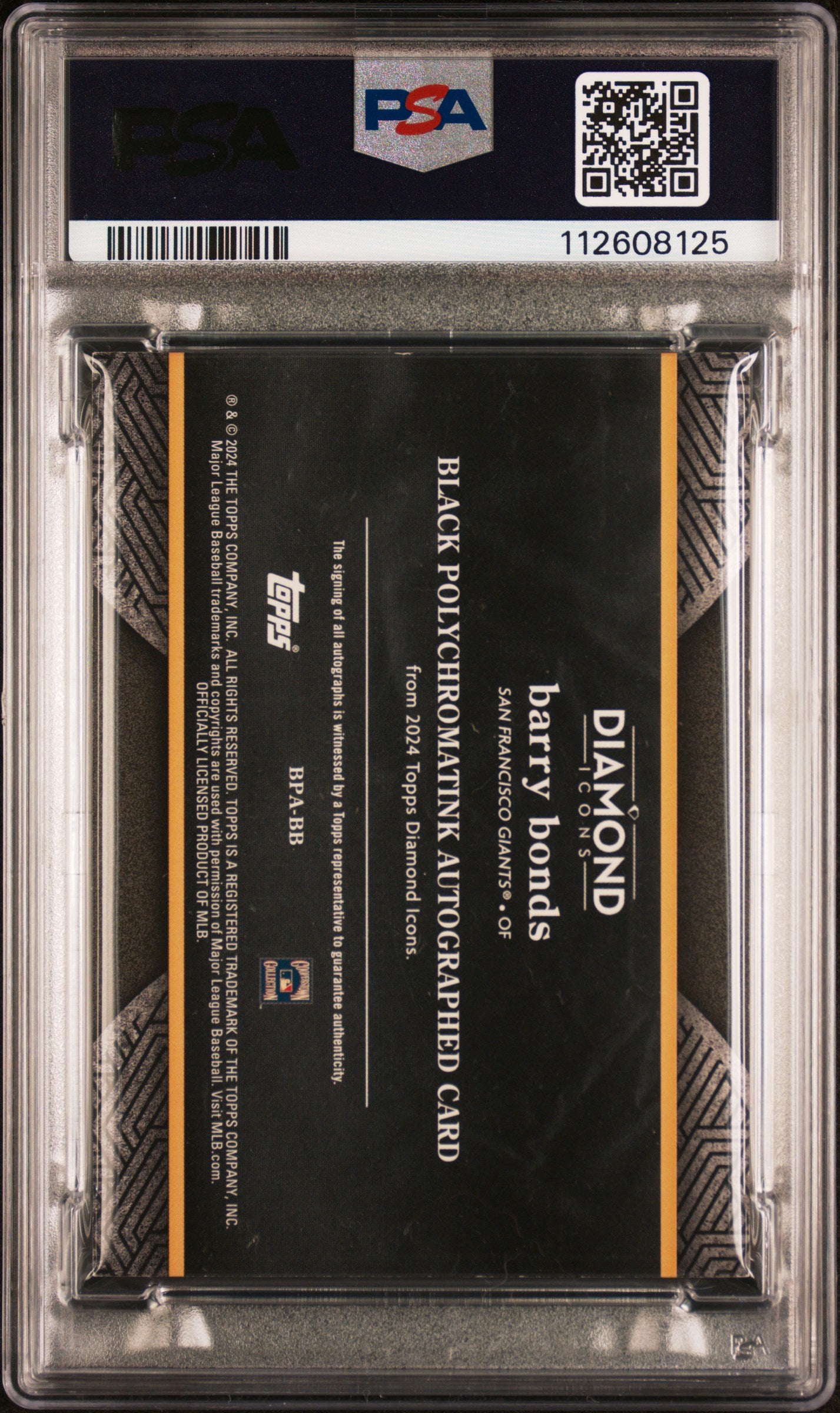 2024 Topps Diamond Icons Black Polychromatink Barry Bonds #BPABB BP Auto Red Gold 2 / 5 PSA A Auto 10