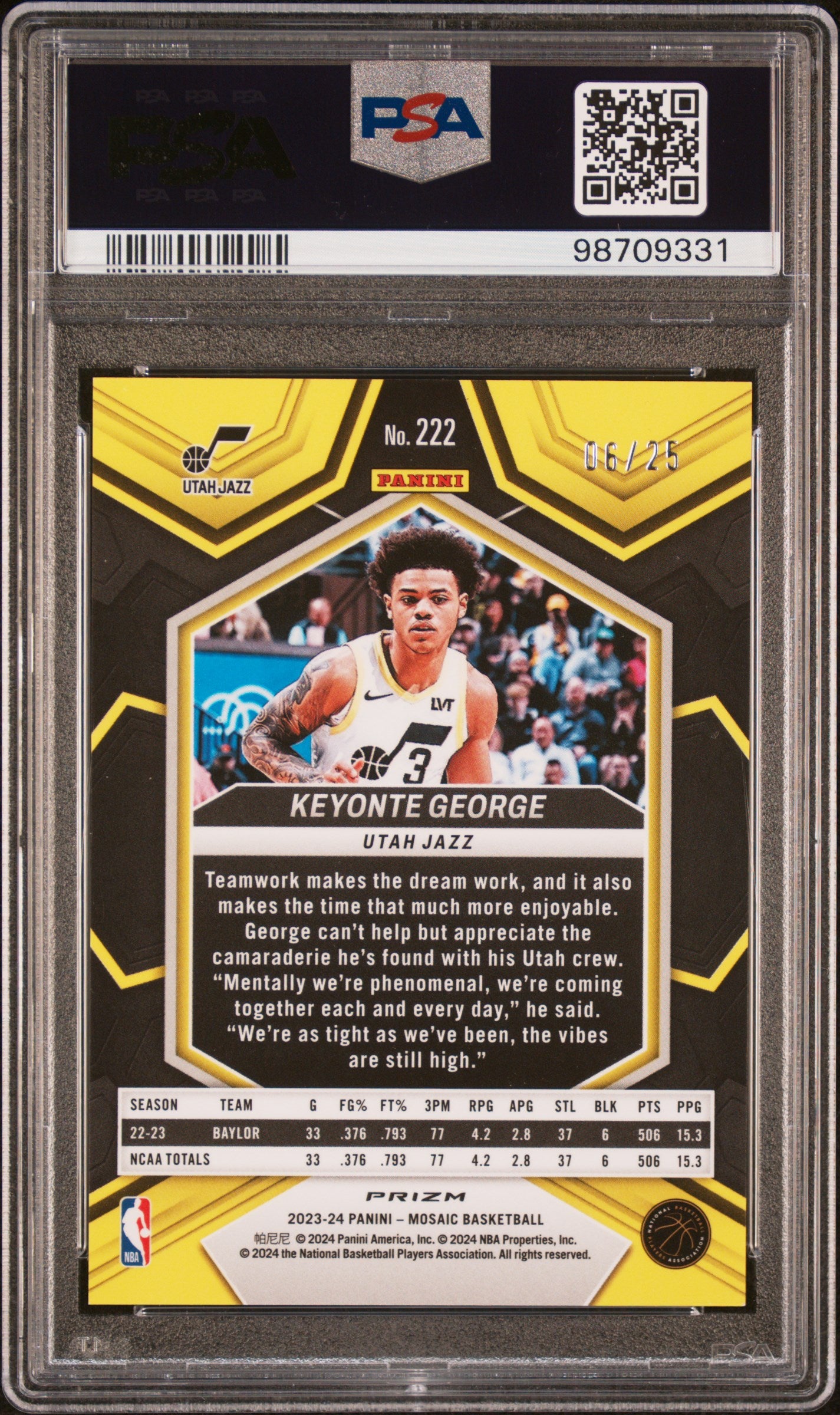2023 Panini Mosaic Keyonte George #222 PSA 10