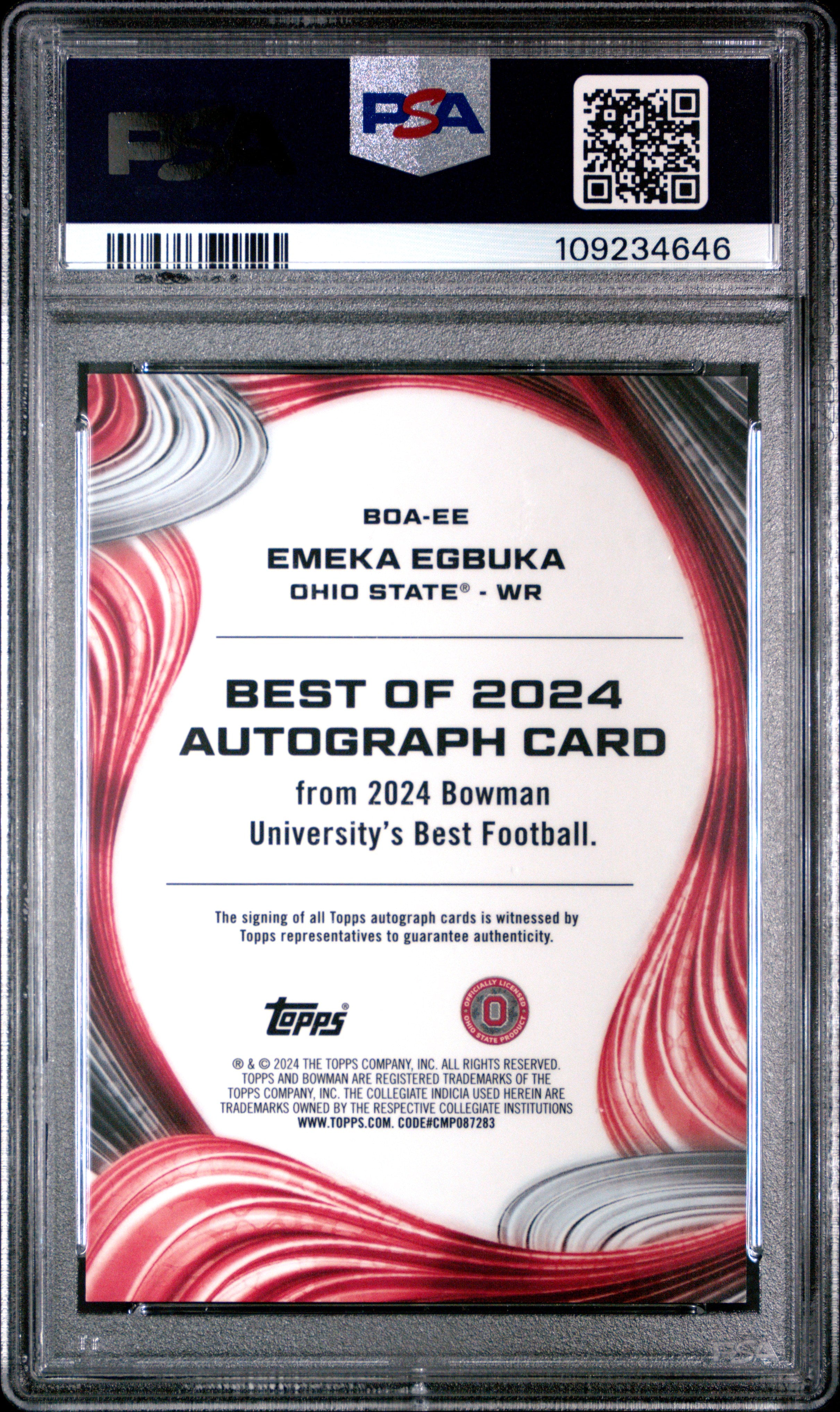 2024 Bowman Best University Best Of 2024 Autographs Emeka Egbuka #EE Green Mini Dia 81/99 PSA 9
