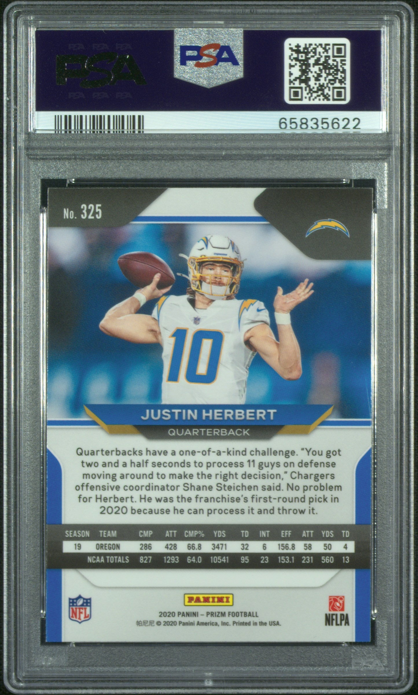 2020 Panini Prizm Justin Herbert #325 PSA 10