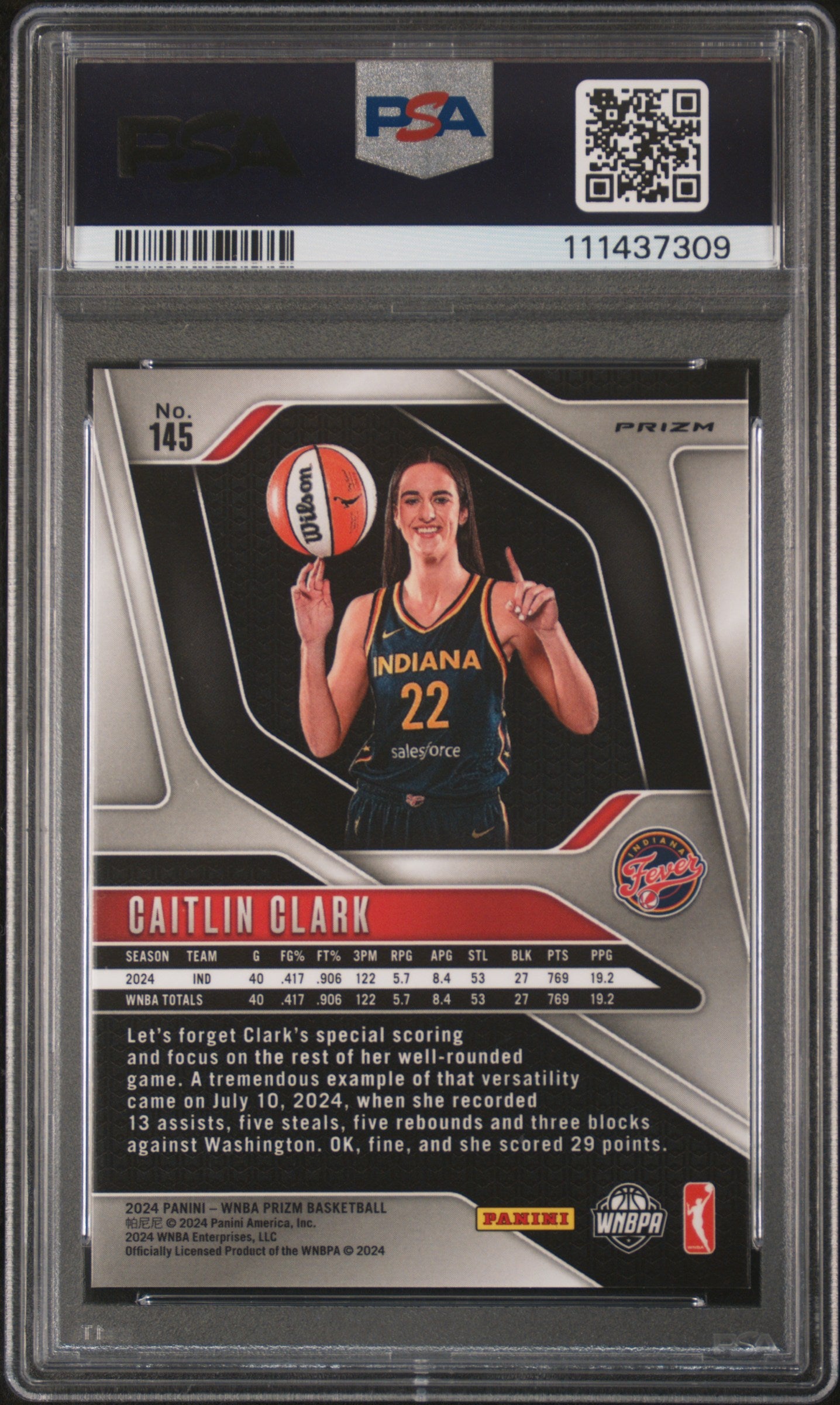 2024 Panini Prizm WNBA Caitlin Clark #145 Blue Velocity PSA 10