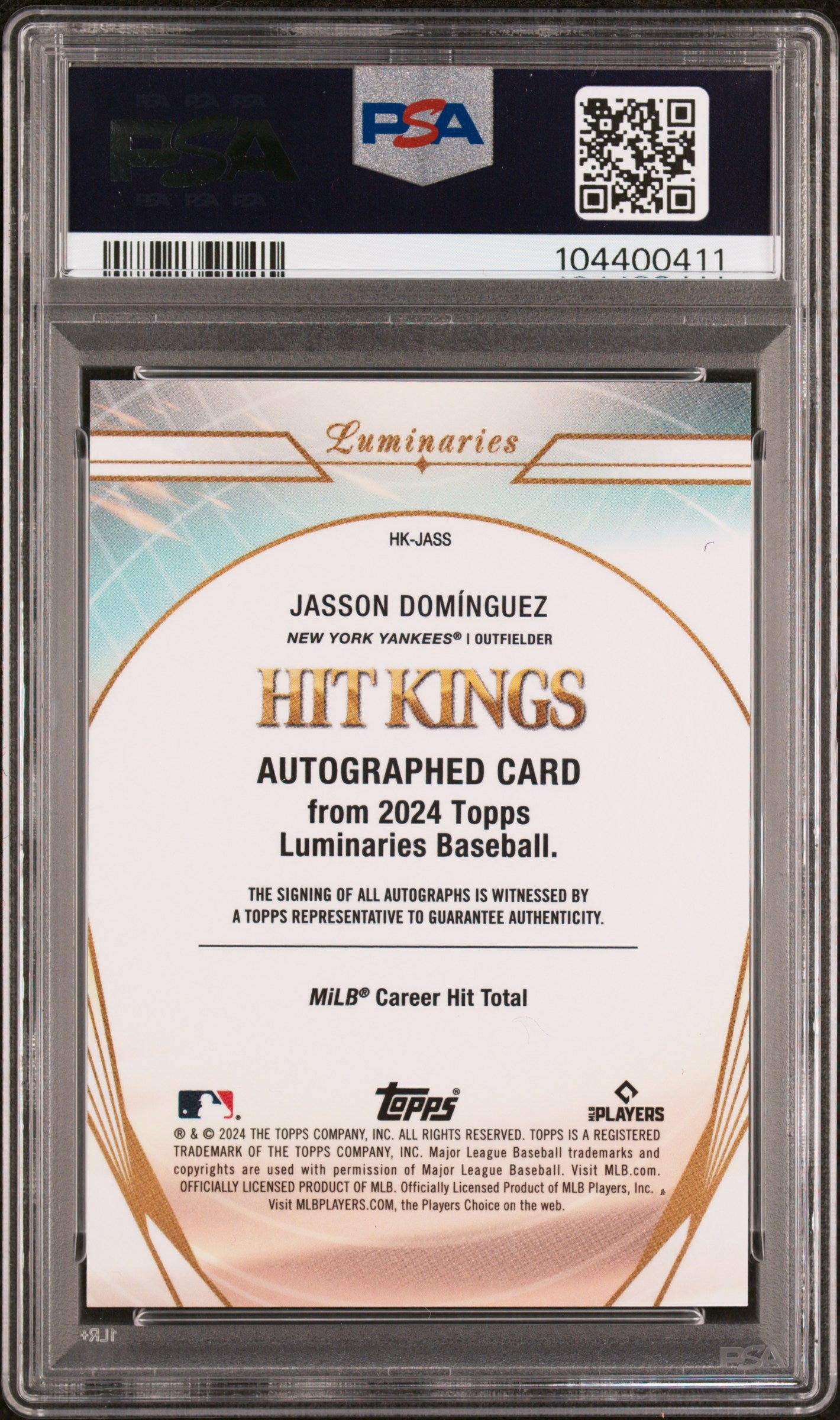2024 Topps Luminaries Hit Kings Autographs Jasson Dominguez #HKJASS 13/25 PSA 10