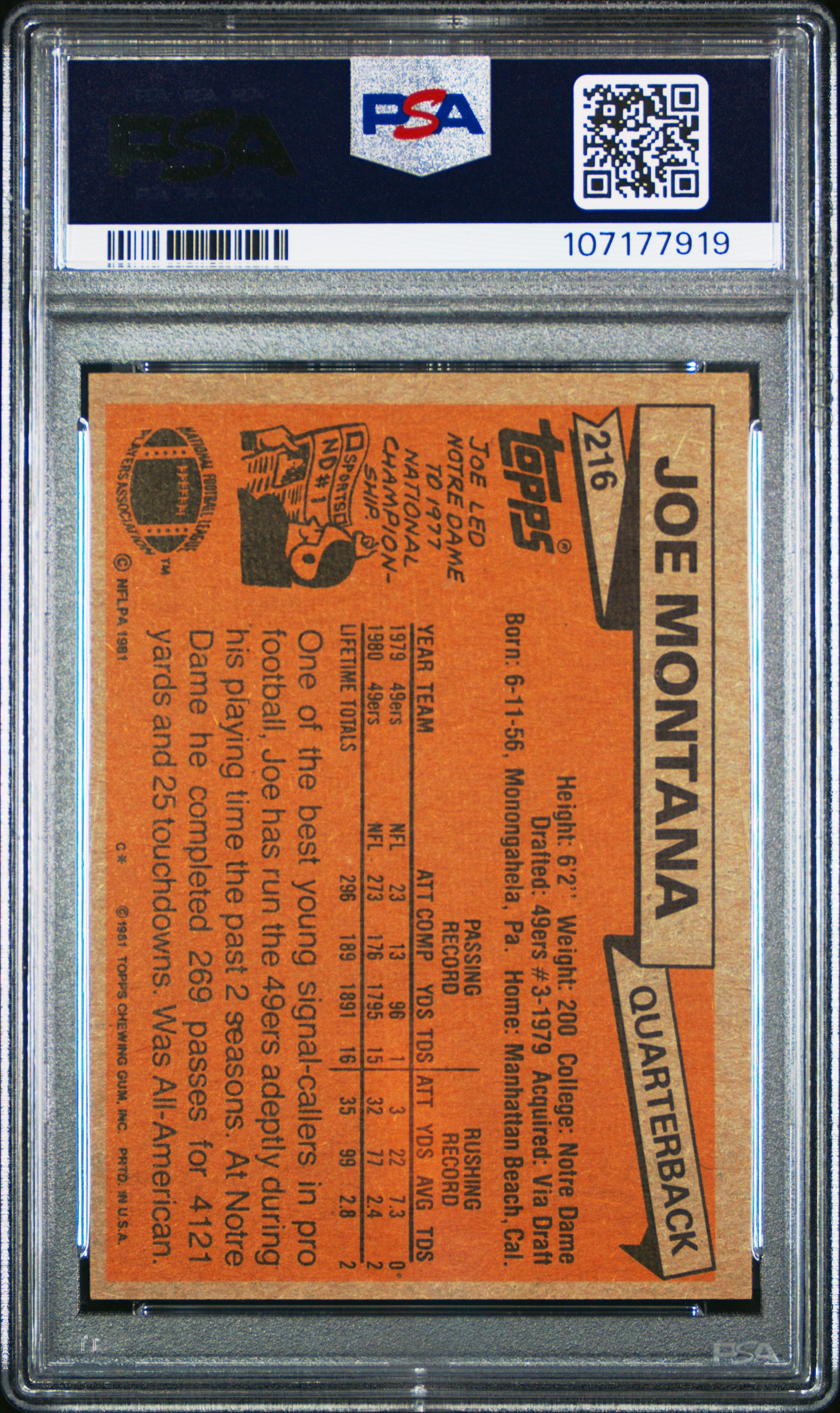 1981 Topps Joe Montana #216 PSA 8