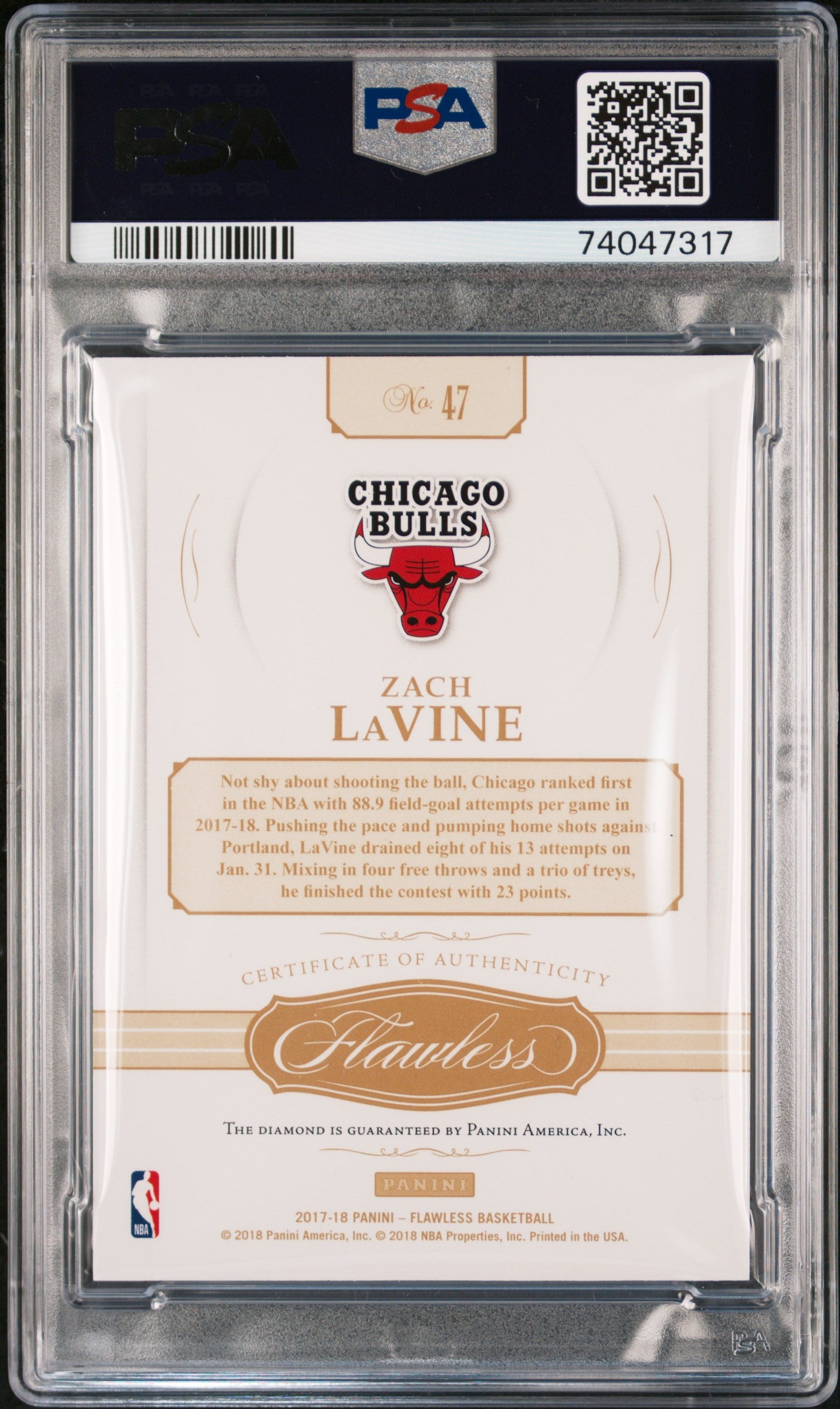 2017 Panini Flawless Zach Lavine #47 PSA 10