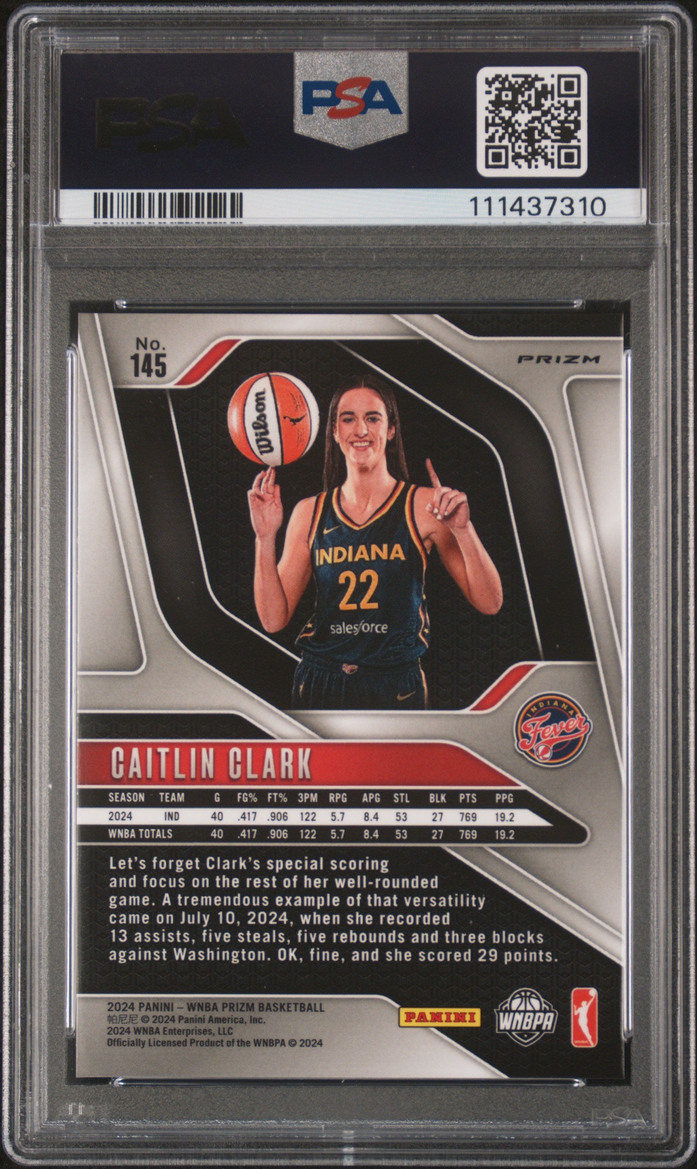 2024 Panini Prizm WNBA Caitlin Clark #145 Blue Velocity PSA 10