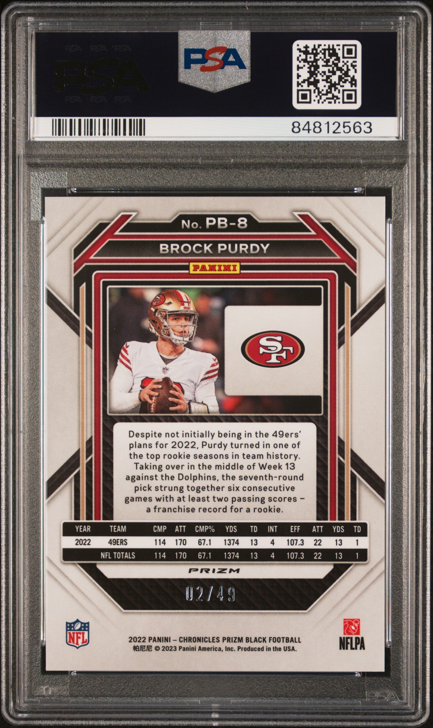2022 Panini Chronicles Prizm Black Brock Purdy #PB8 Green PSA 10