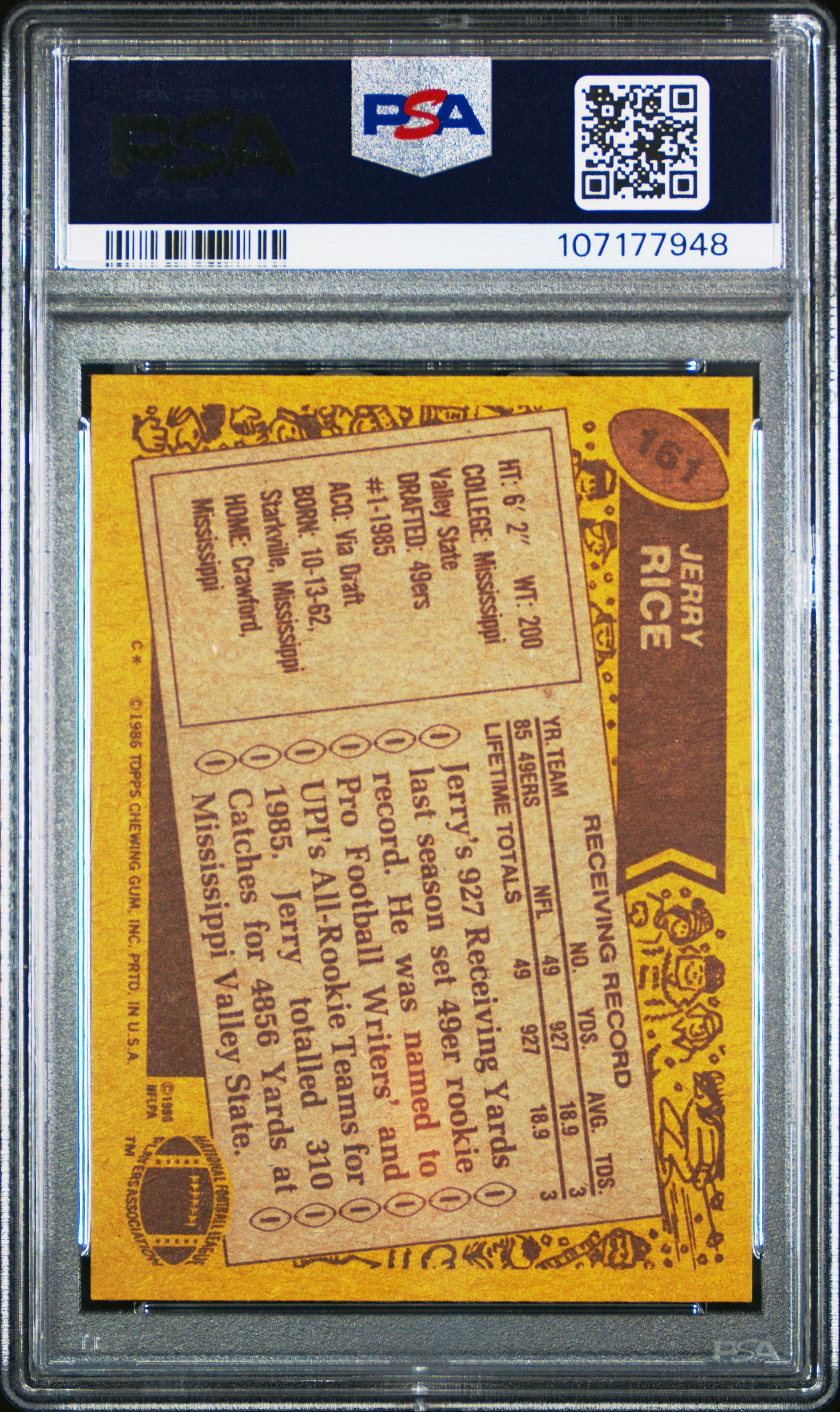 1986 Topps Jerry Rice #161 PSA 7