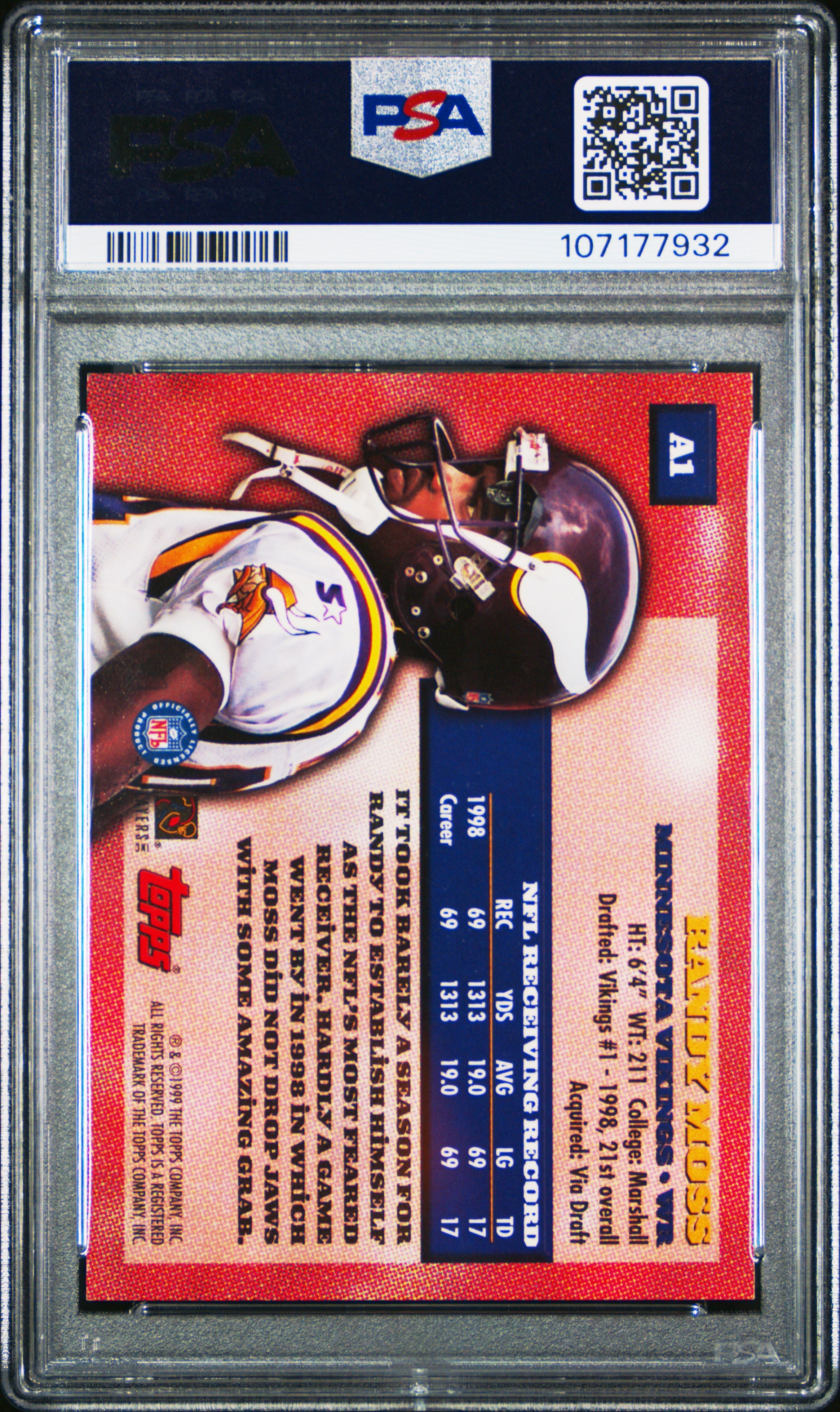 1999 Topps Certified Autograph Randy Moss #A1 PSA 9