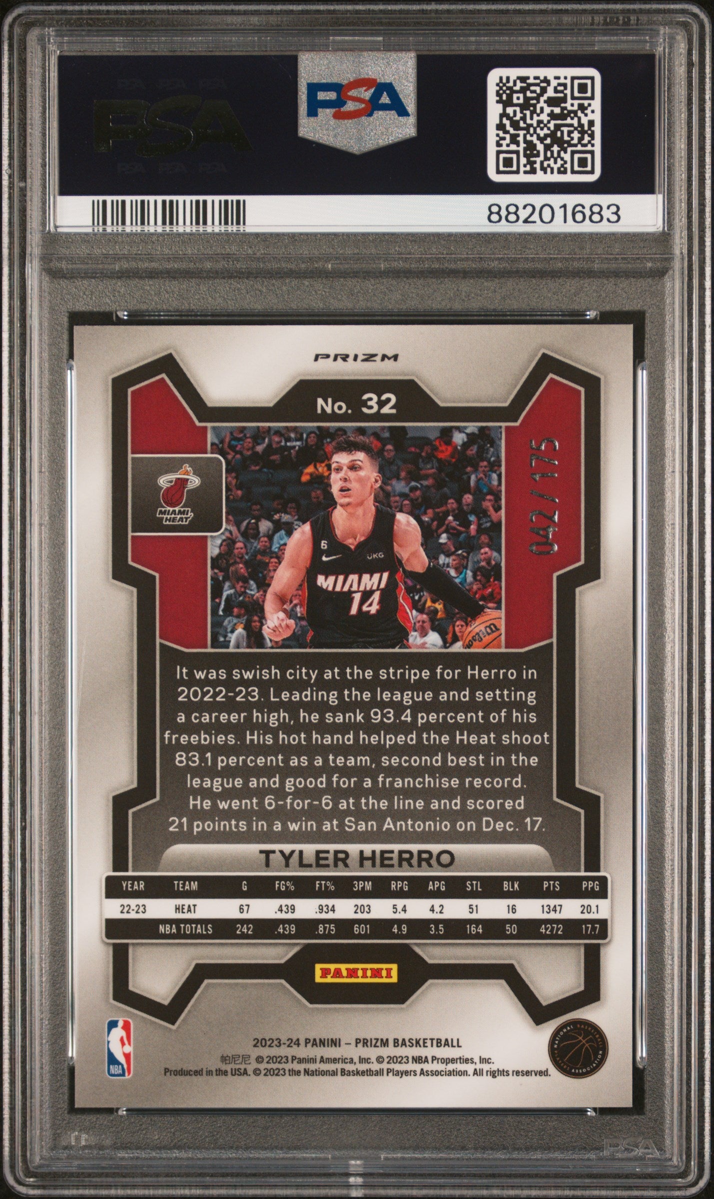 2023 Panini Prizm Tyler Herro #32 White Prizm PSA 10