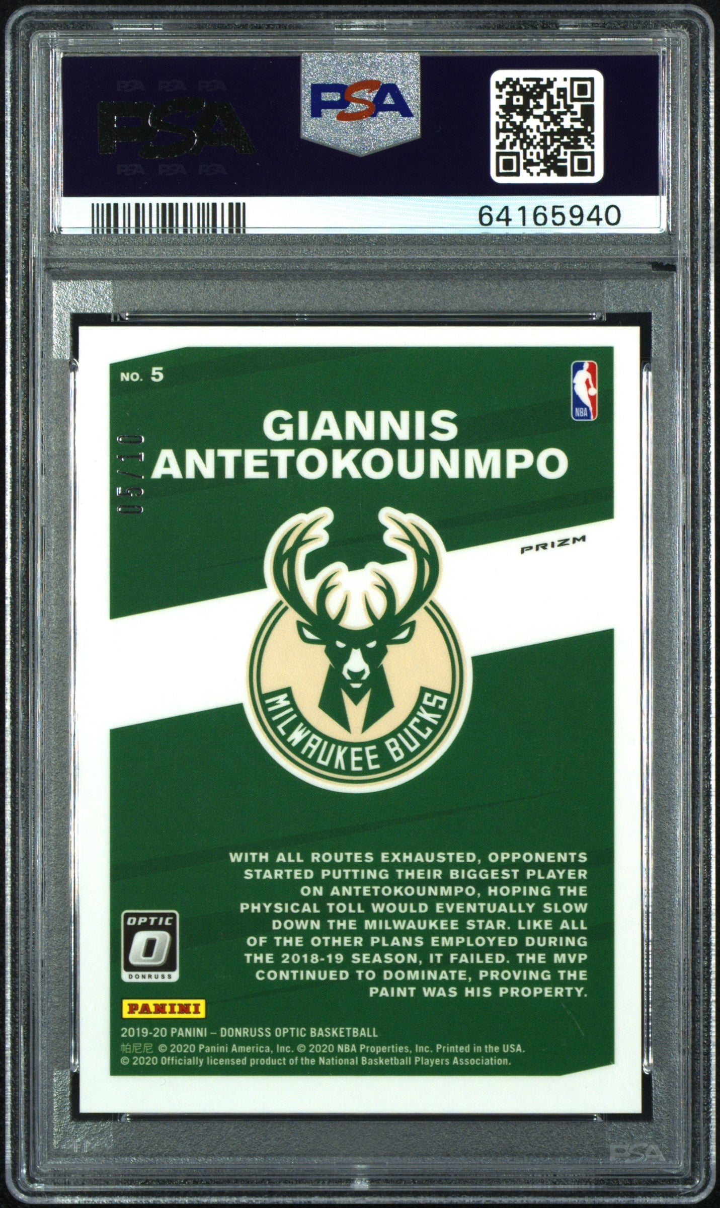 2019 Panini Donruss Optic My House! G. Antetokounmpo #5 My House! Gold PSA 9