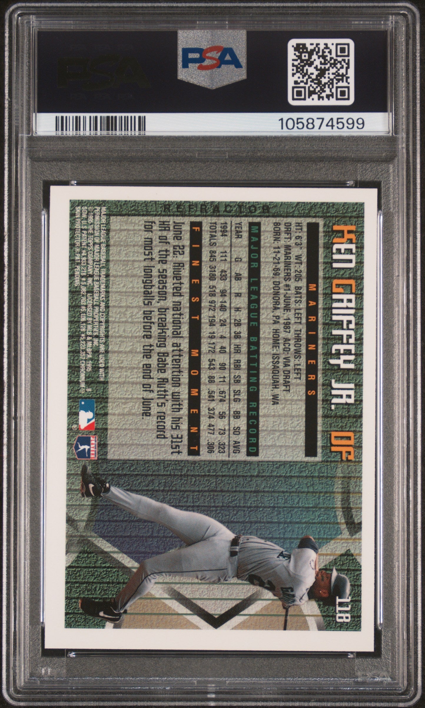 1995 Finest Ken Griffey JR. #118 Refractor W Coating PSA 7