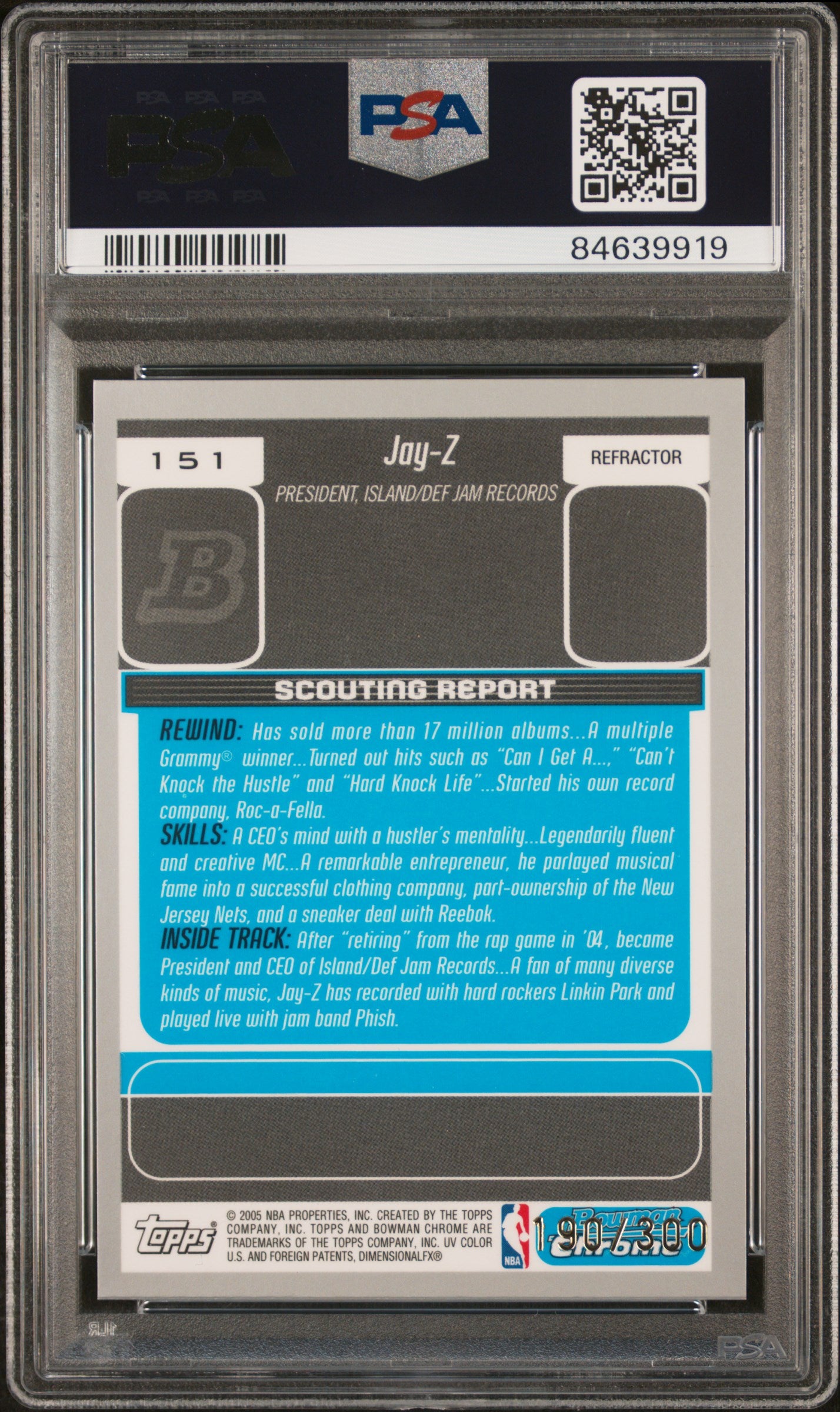 2005 Bowman Draft Picks & Prospects Jay-Z #151 PSA A