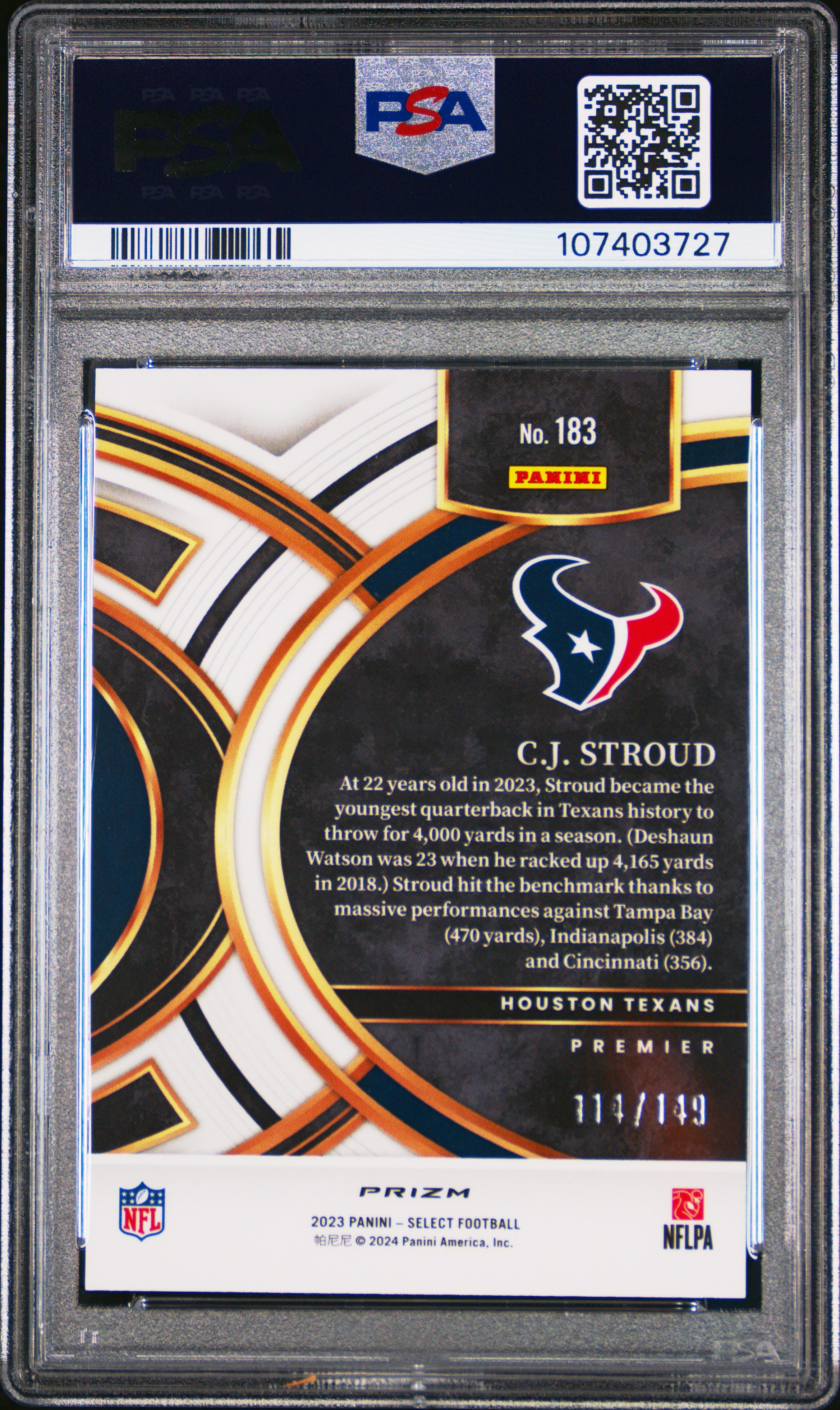 2023 Panini Select CJ Stroud #183 Blue Prizm PSA 10