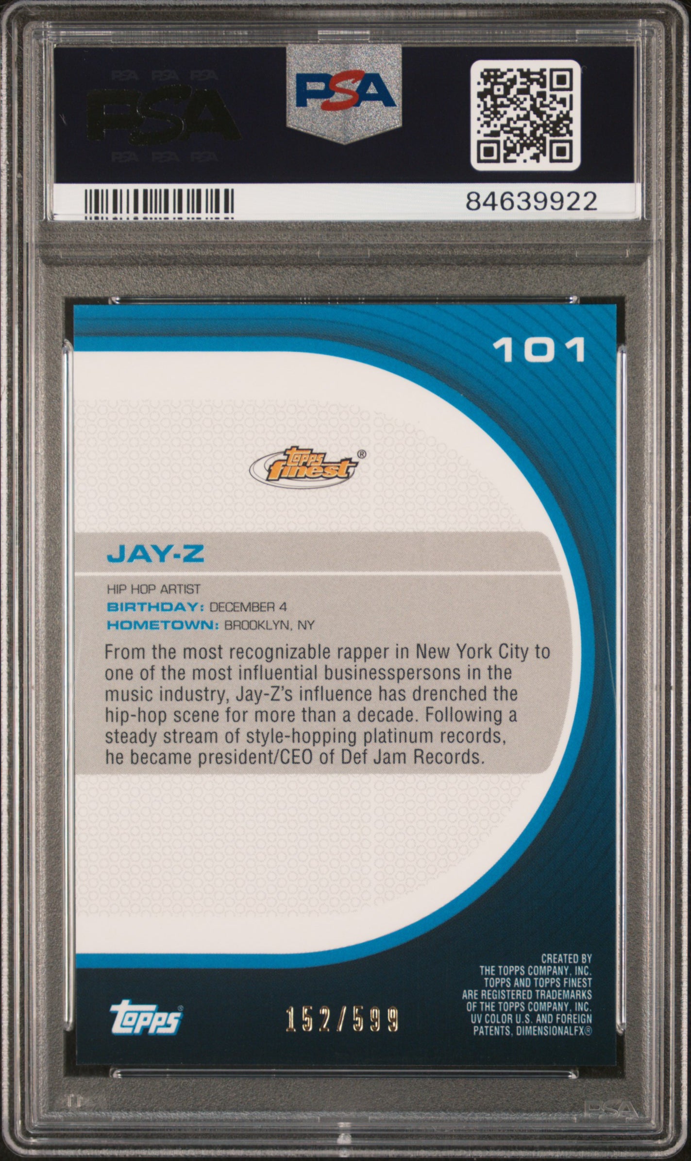 2005 Finest Jay-Z #101 PSA 10