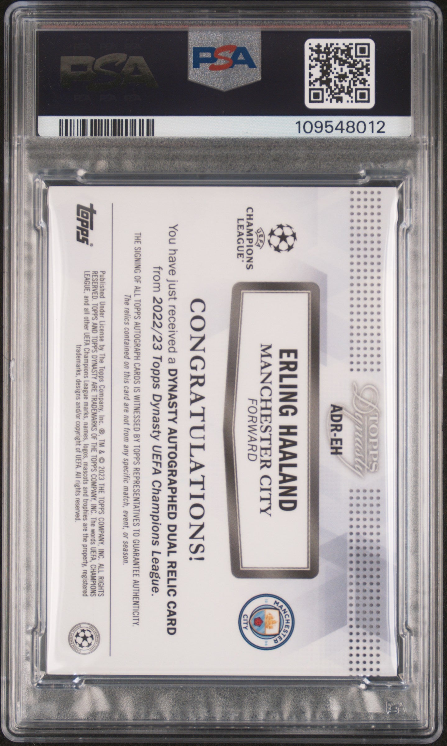 2022-23 Topps Dynasty UEFA Champions League Dynasty Autographed Dual Relics Erling Haaland #EH PSA 9