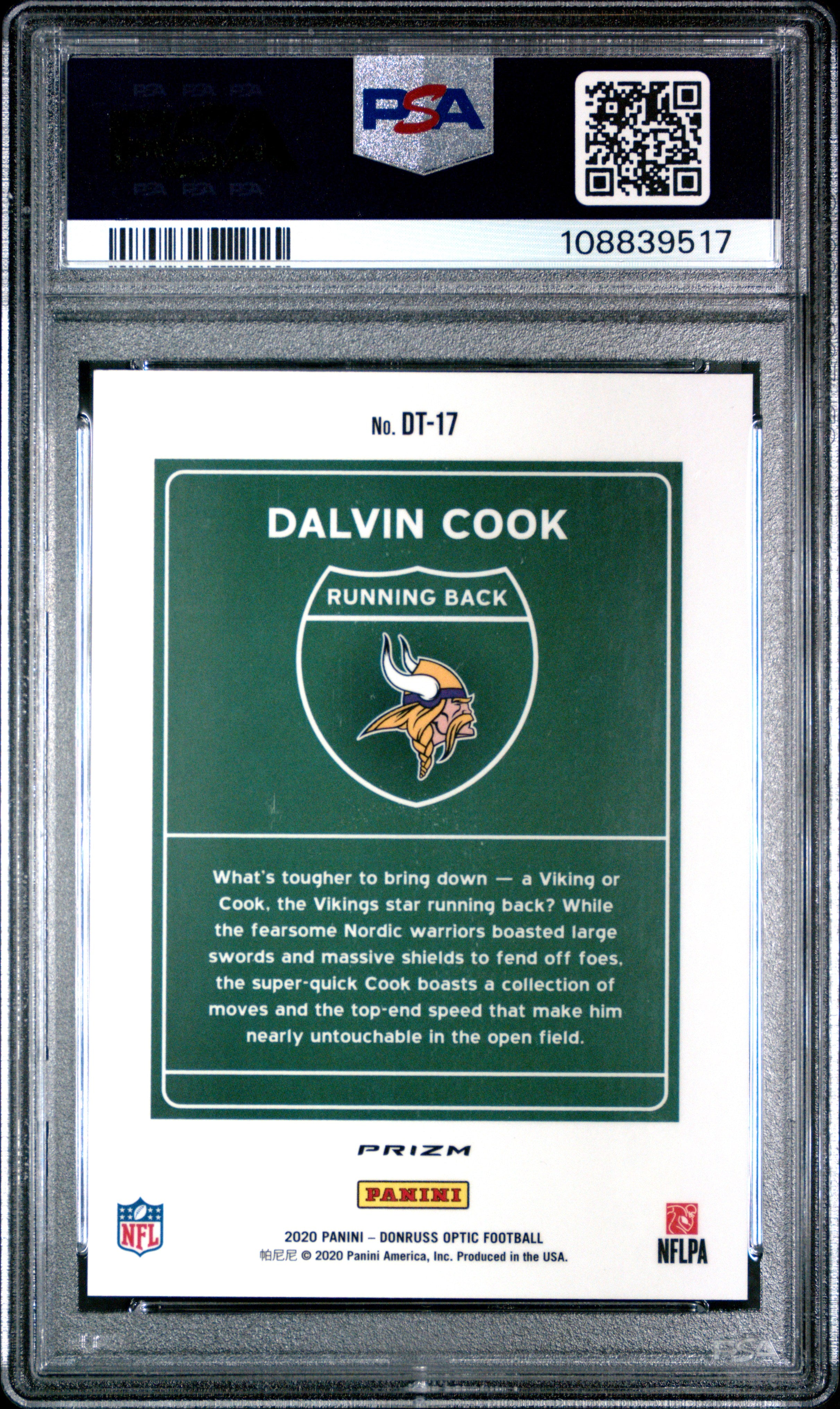 2020 Panini Donruss Optic Downtown Dalvin Cook #DT17 PSA 8