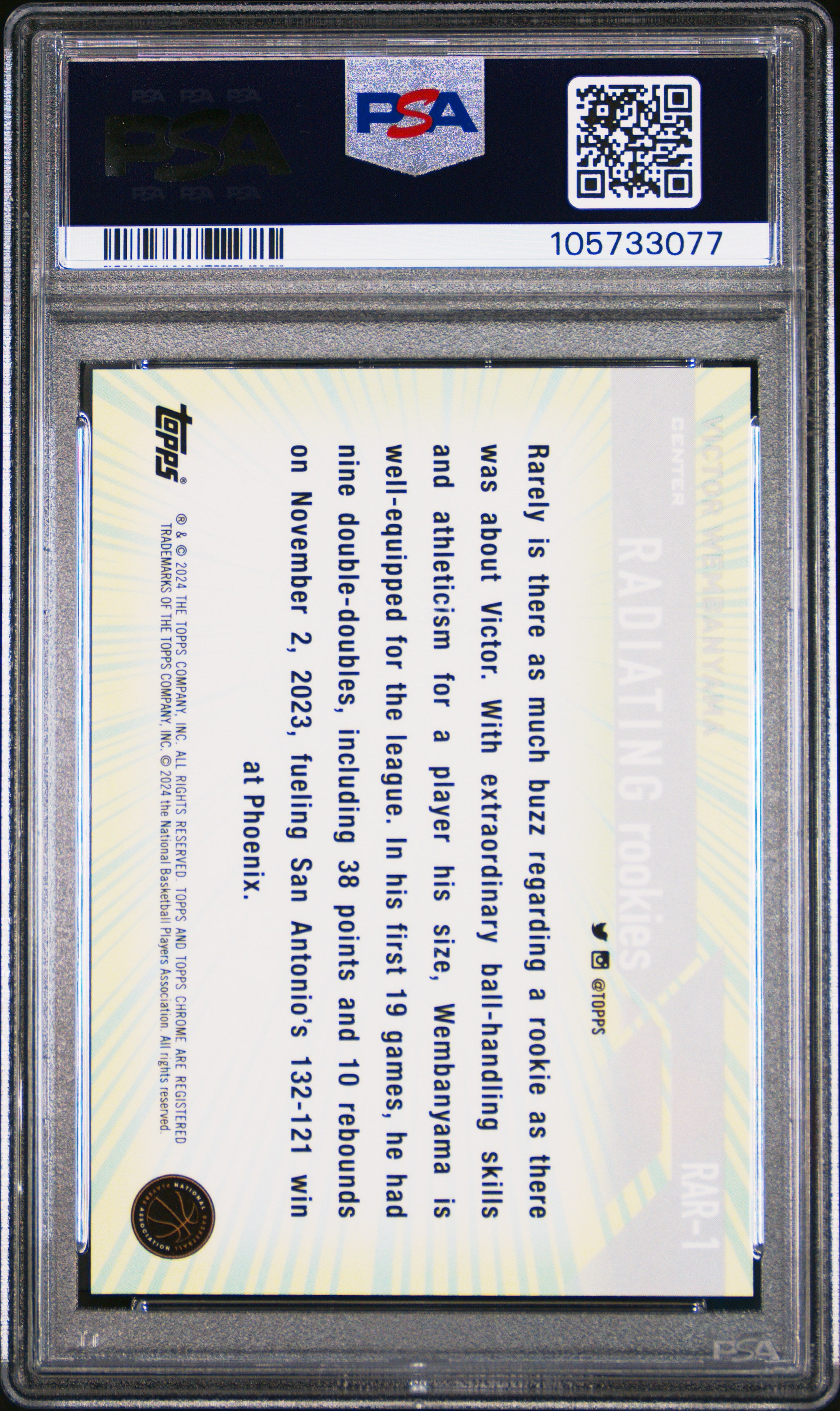 2023 Topps Chrome Radiating Rookies Victor Wembanyama #RAR1 PSA 10