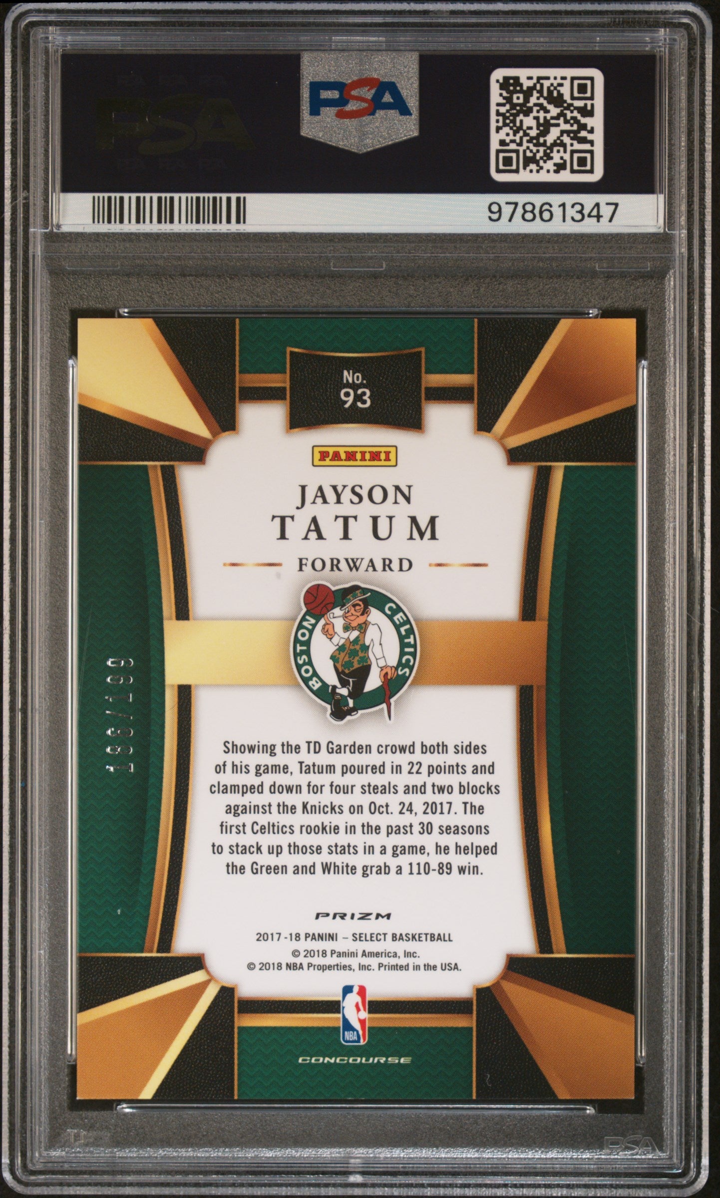 2017 Panini Select Jayson Tatum #93 Maroon Prizm PSA 9