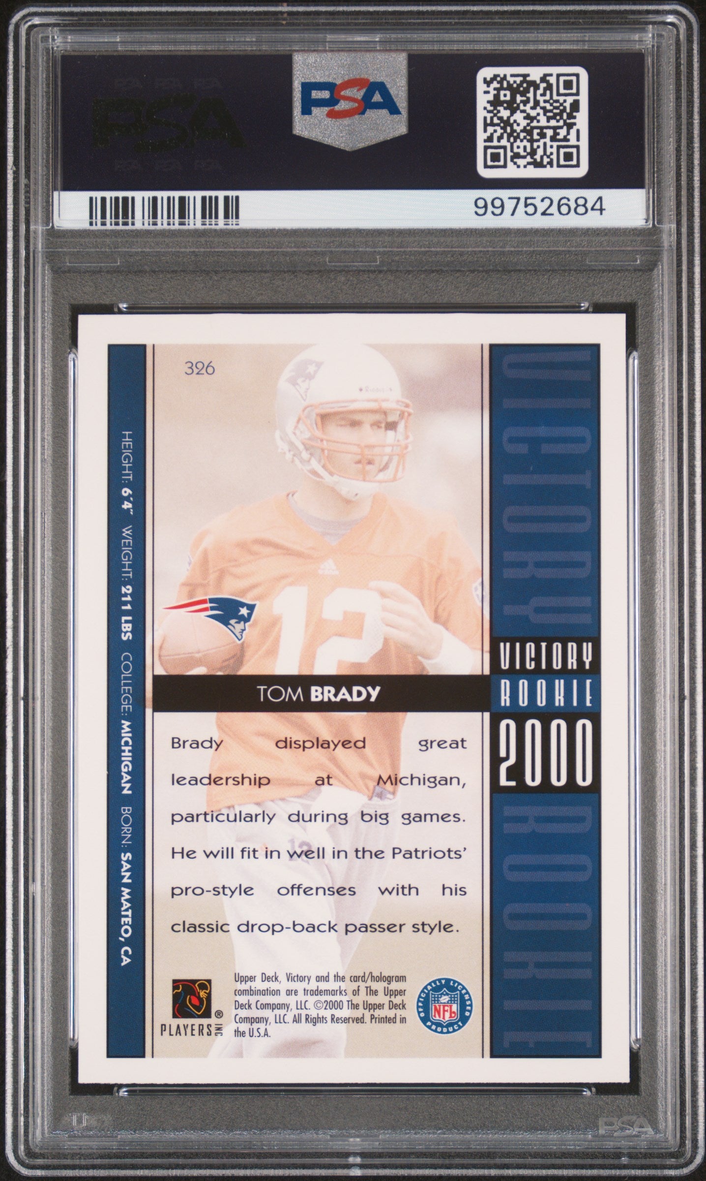 2000 Victory Tom Brady #326 PSA 8