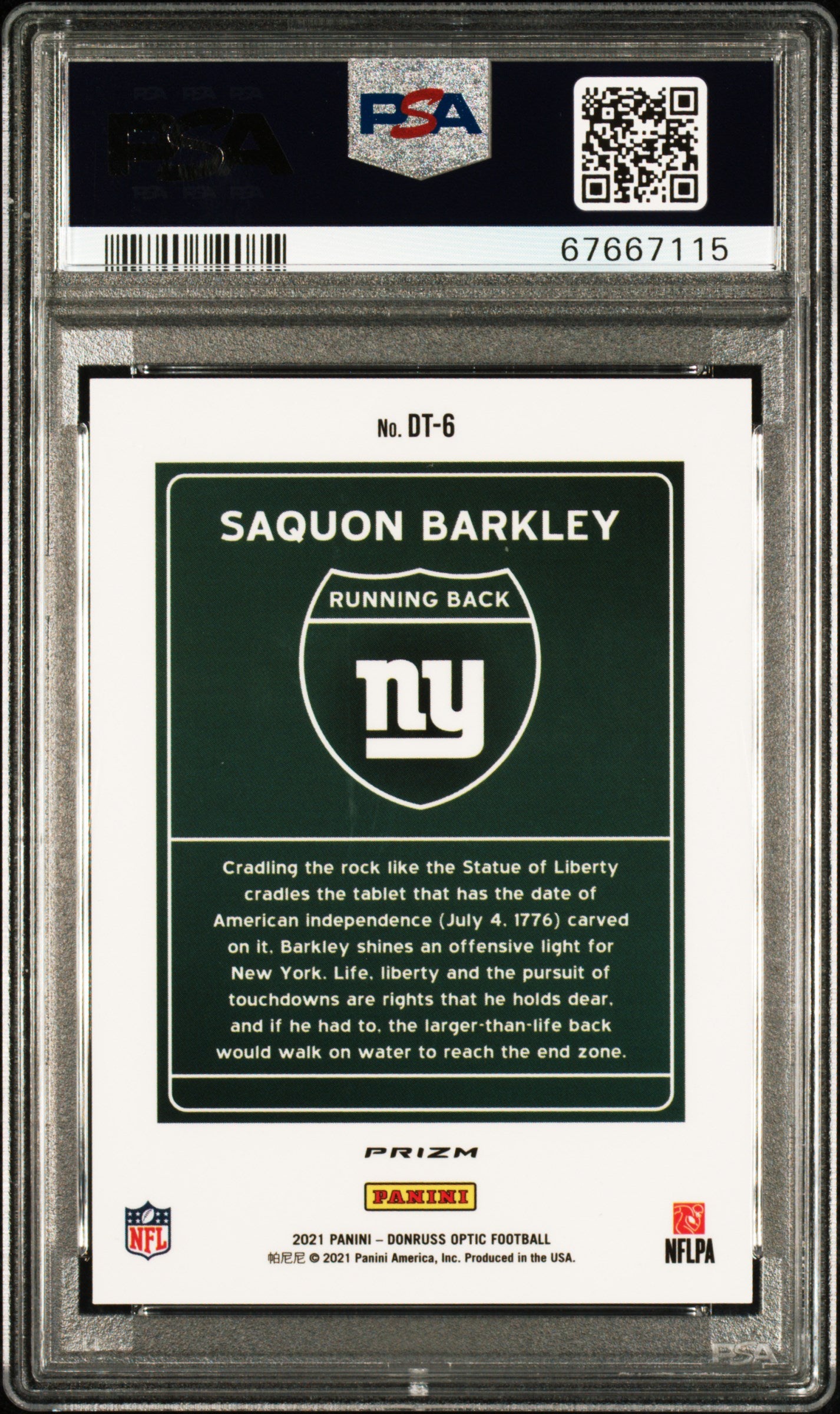 2021 Panini Donruss Optic Downtown Saquon Barkley #DT6 PSA 10