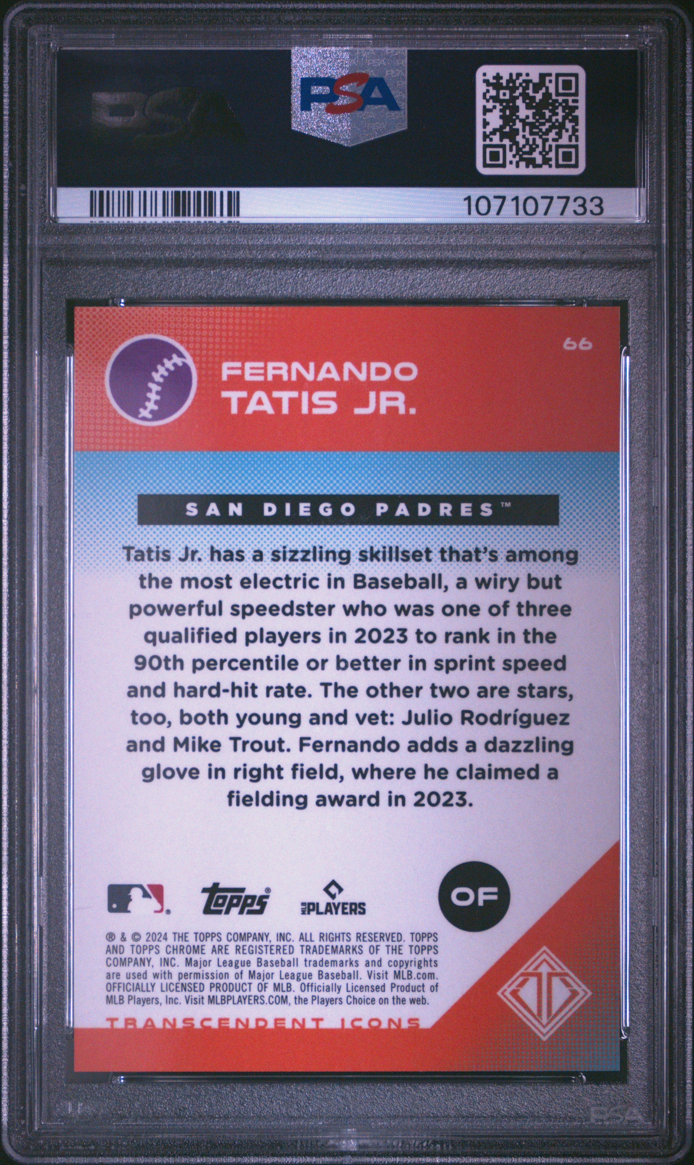 2024 Topps Transcendent Collection Transcendent Icons Chrome Fernando Tatis JR. #66 Black Ref 08/10 PSA 10