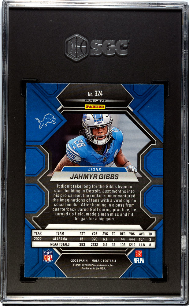 2023 Panini Mosaic Jahmyr Gibbs #324 Silver Prizm SGC 10