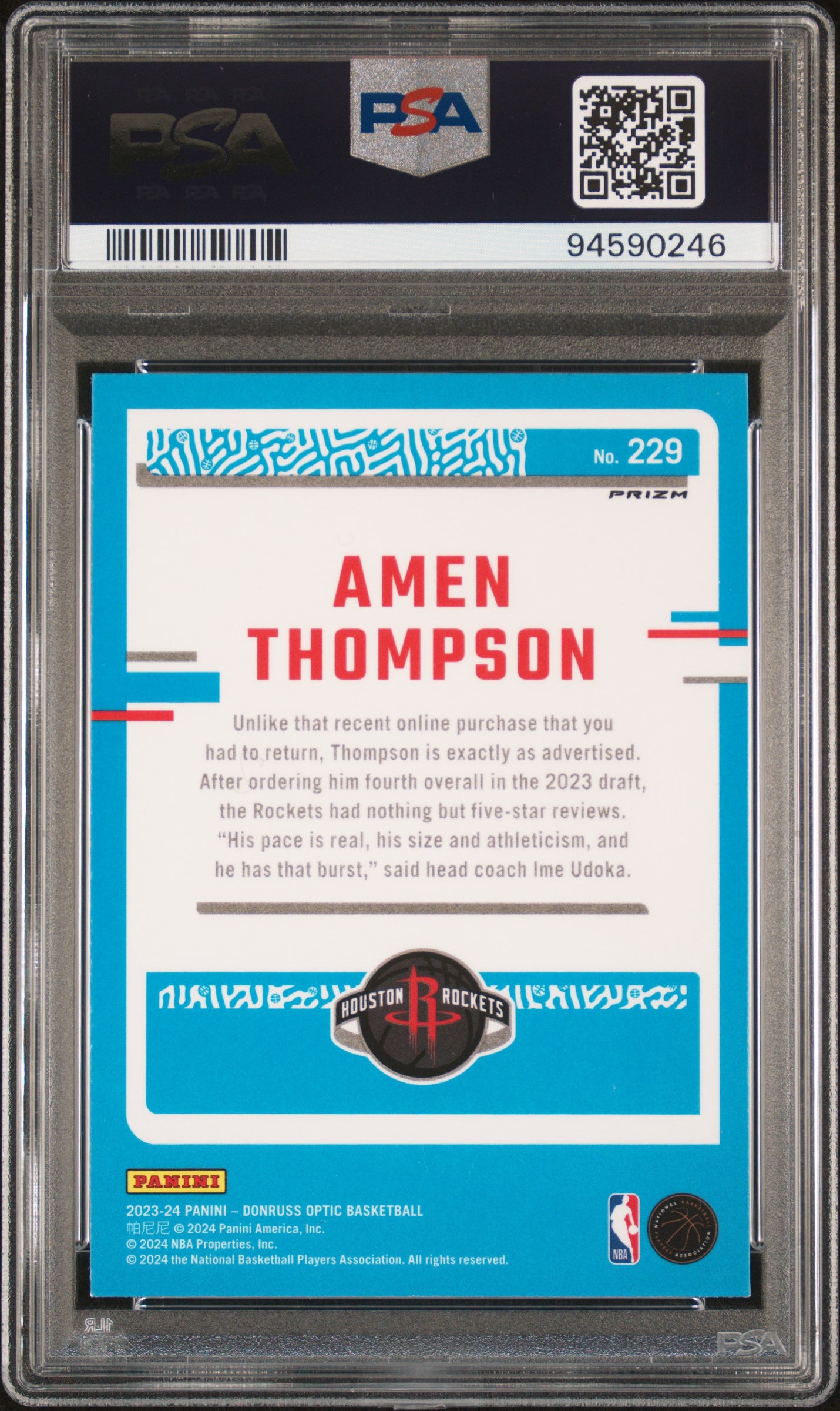 2023 Panini Donruss Optic Amen Thompson #229 Checkerboard PSA 10
