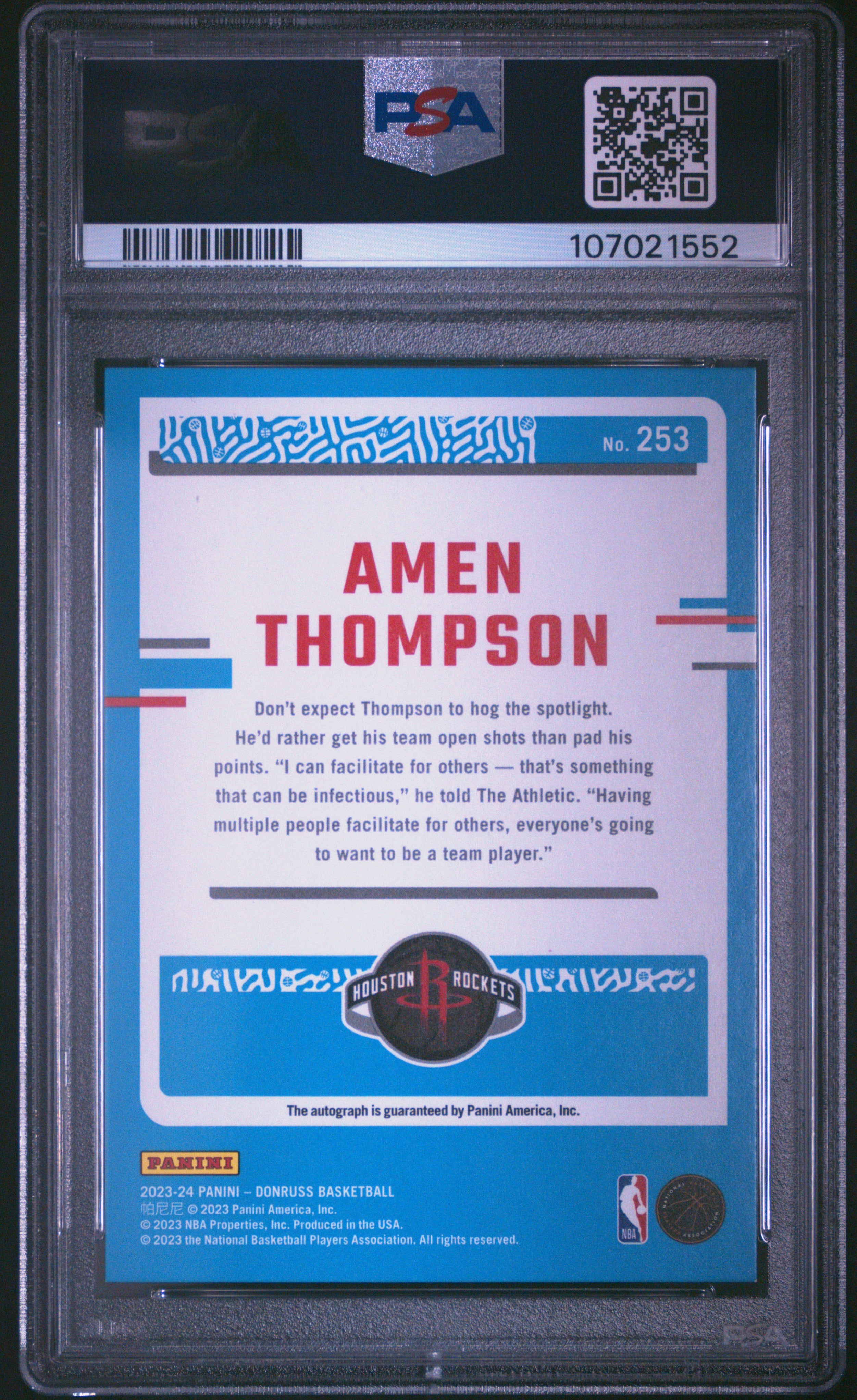 2023 Panini Donruss Amen Thompson #253 Rated Rookie SIG Choice PSA 9