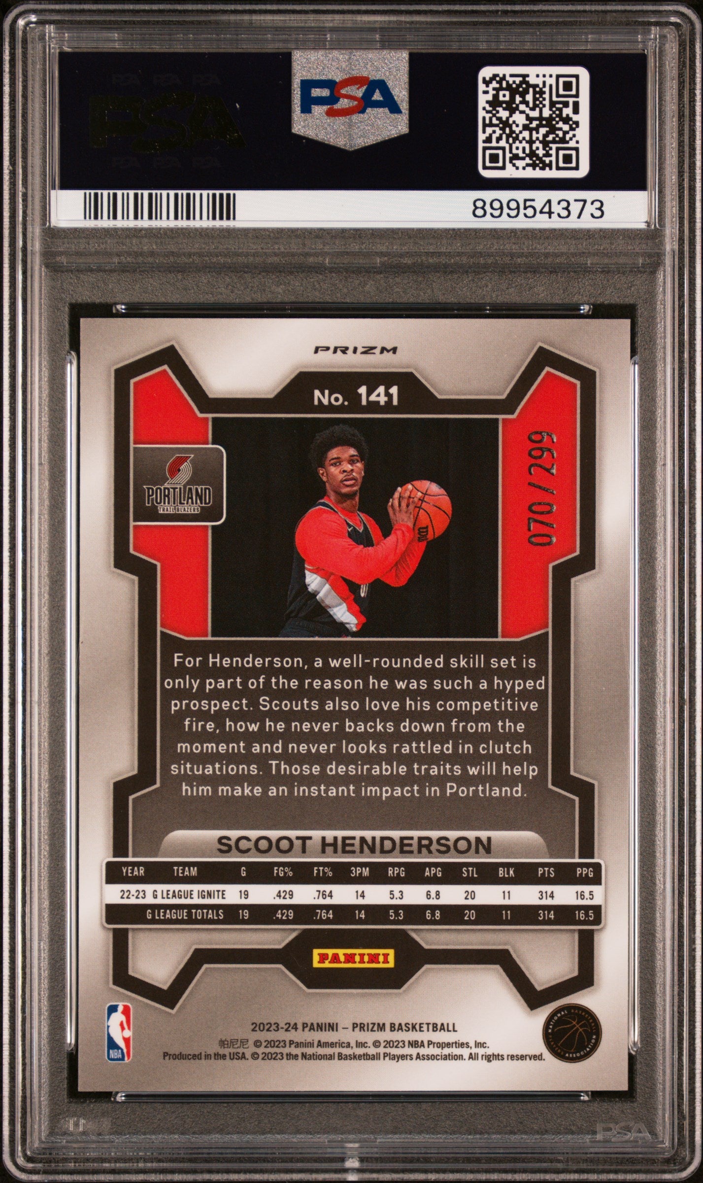 2023 Panini Prizm Scoot Henderson #141 Red Seismic PSA 9