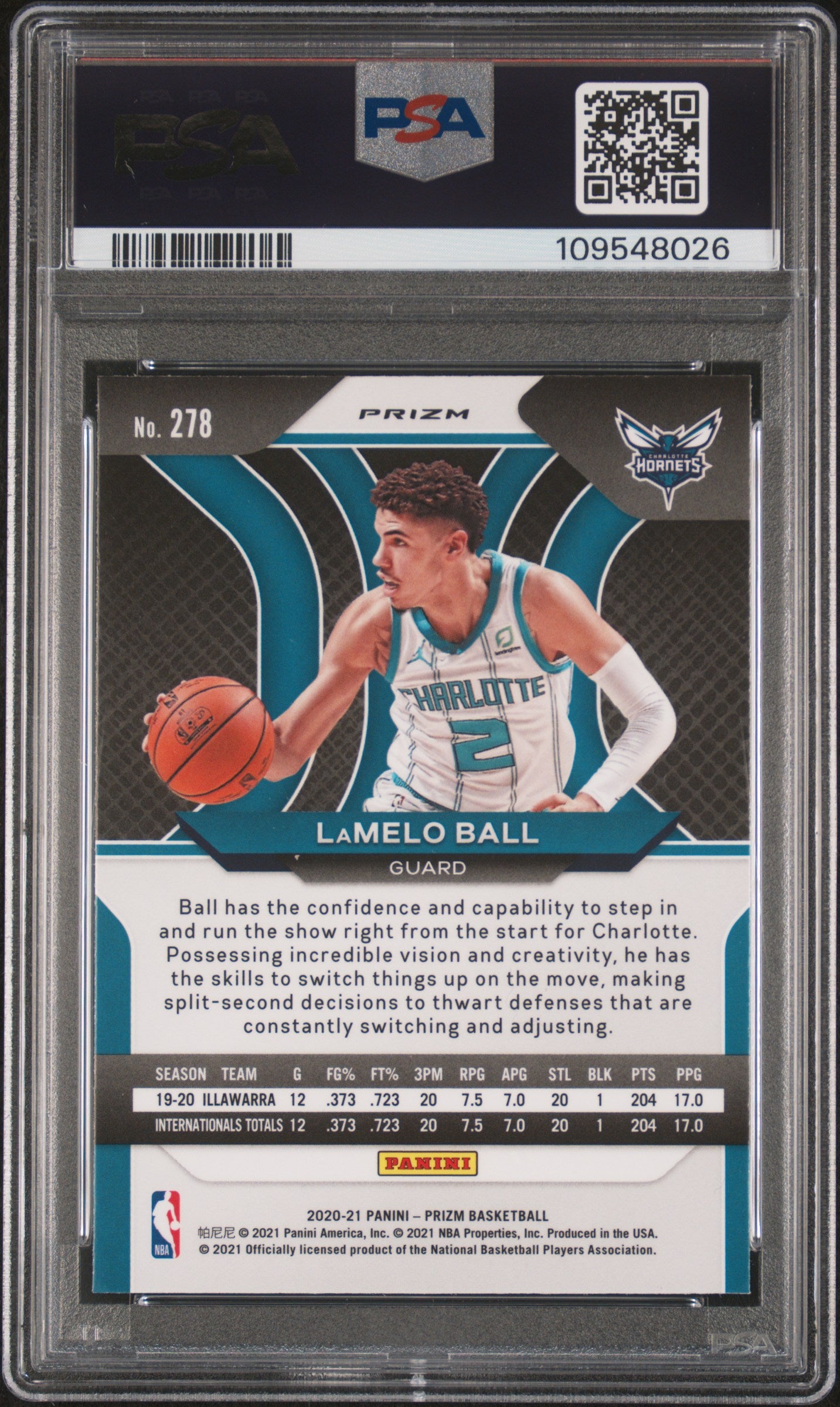 2020 Panini Prizm Lamelo Ball #278 Choice Tiger Stripe PSA 9