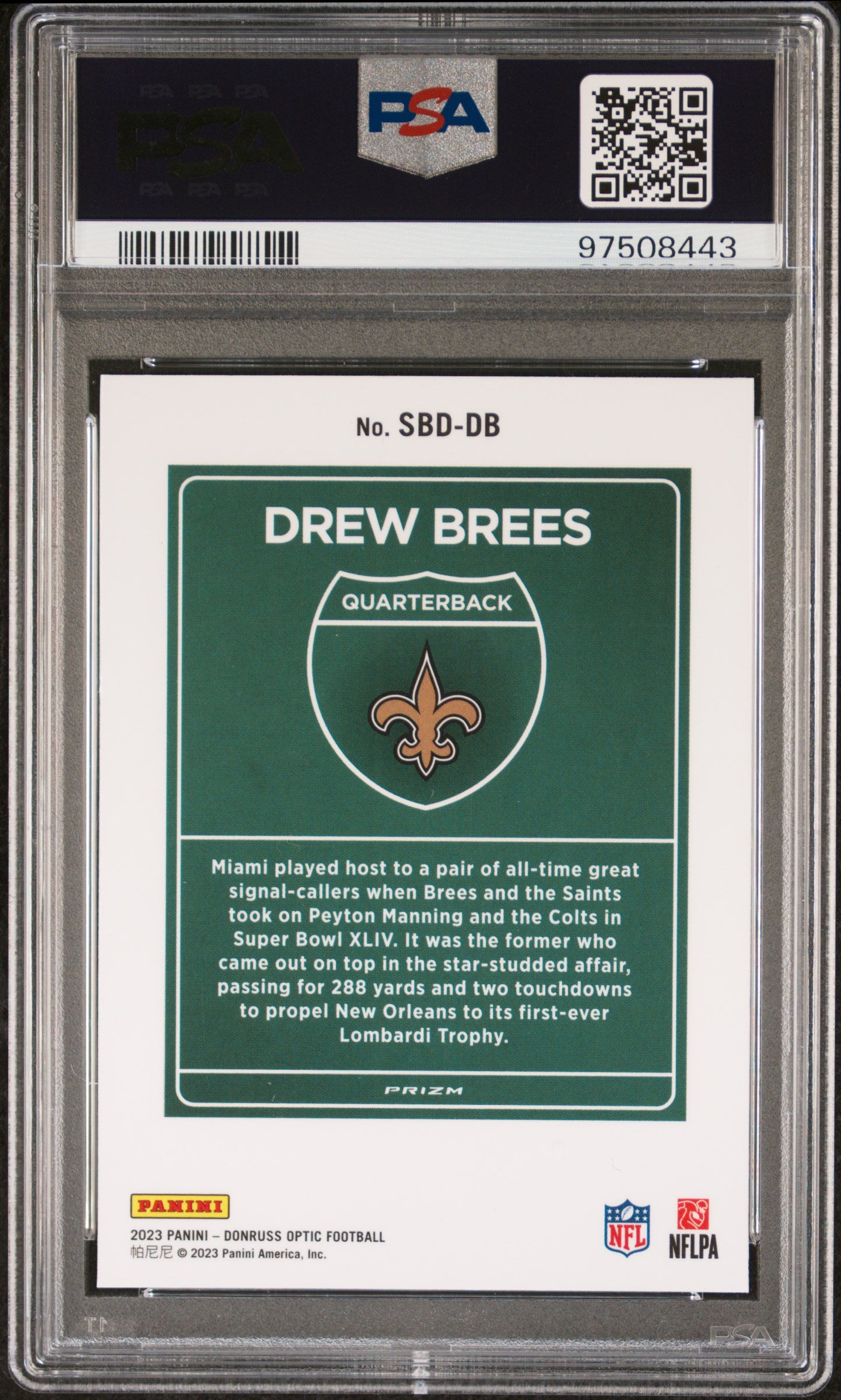 2023 Panini Donruss Optic Super Bowl Downtown Drew Brees #SBDDB PSA 9