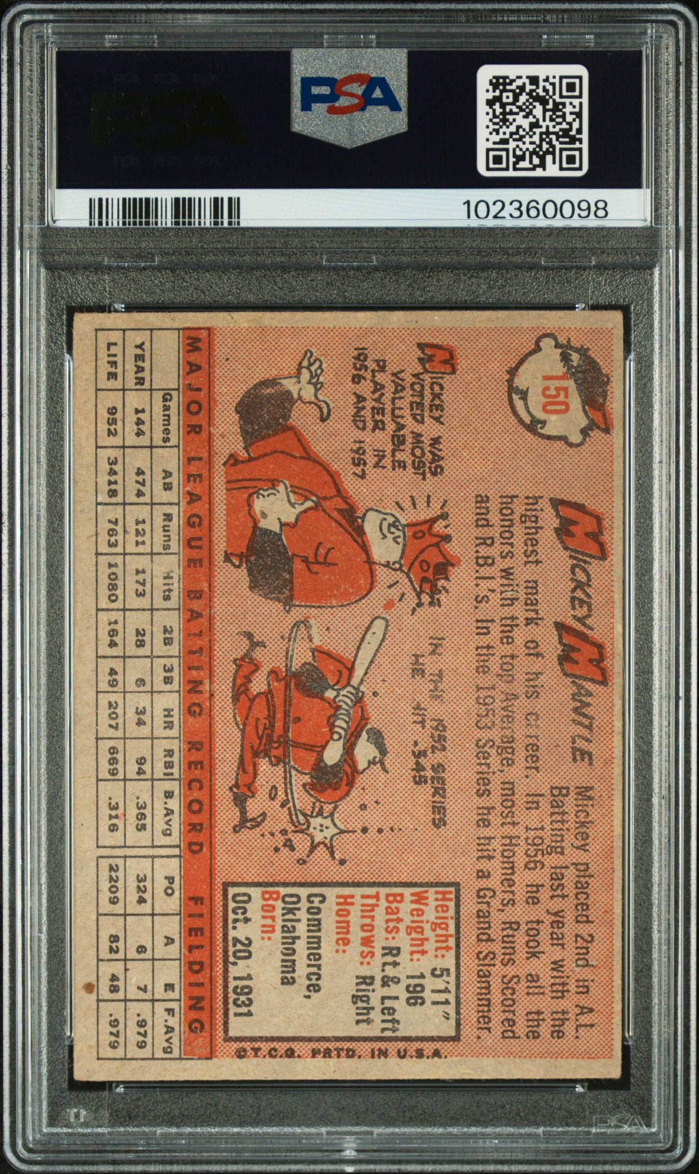 1958 Topps Mickey Mantle #150 PSA 4