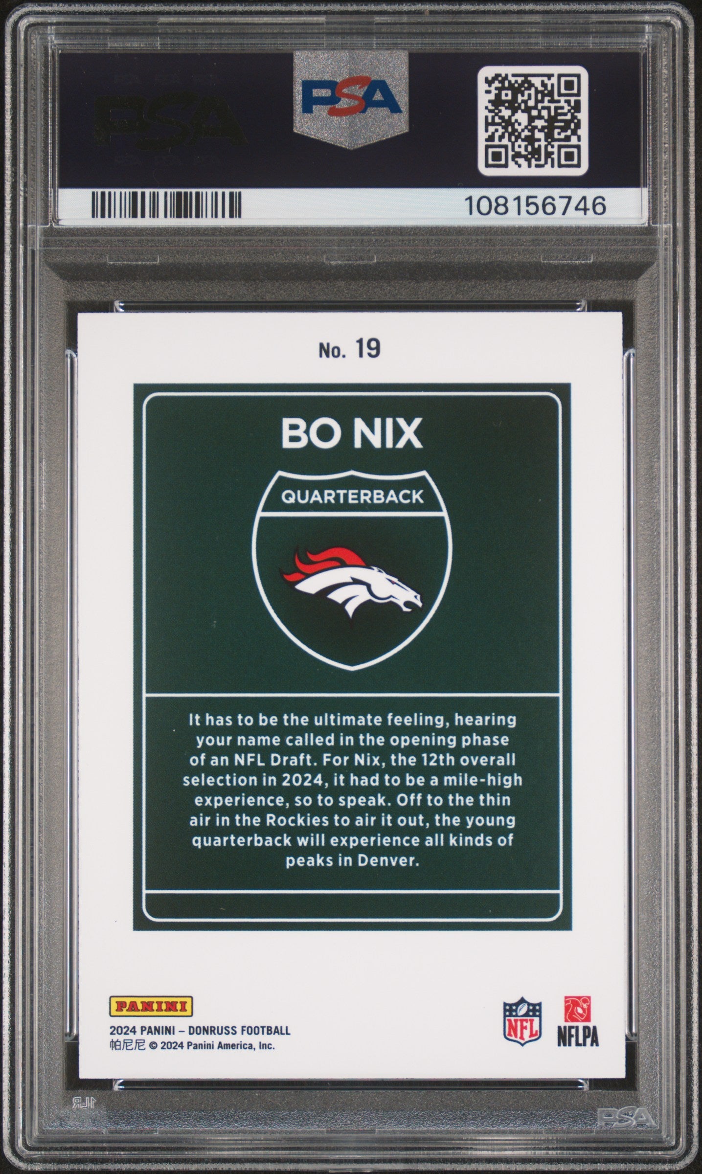 2024 Panini Donruss Downtown! Bo Nix #19 PSA 10
