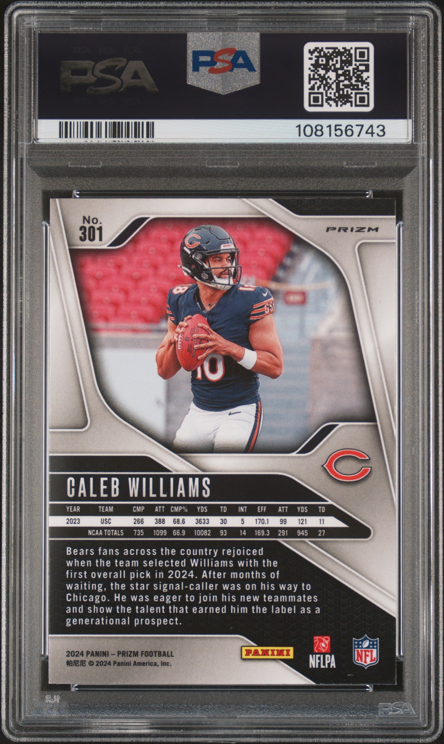 2024 Panini Prizm Caleb Williams #301 Silver PSA 9